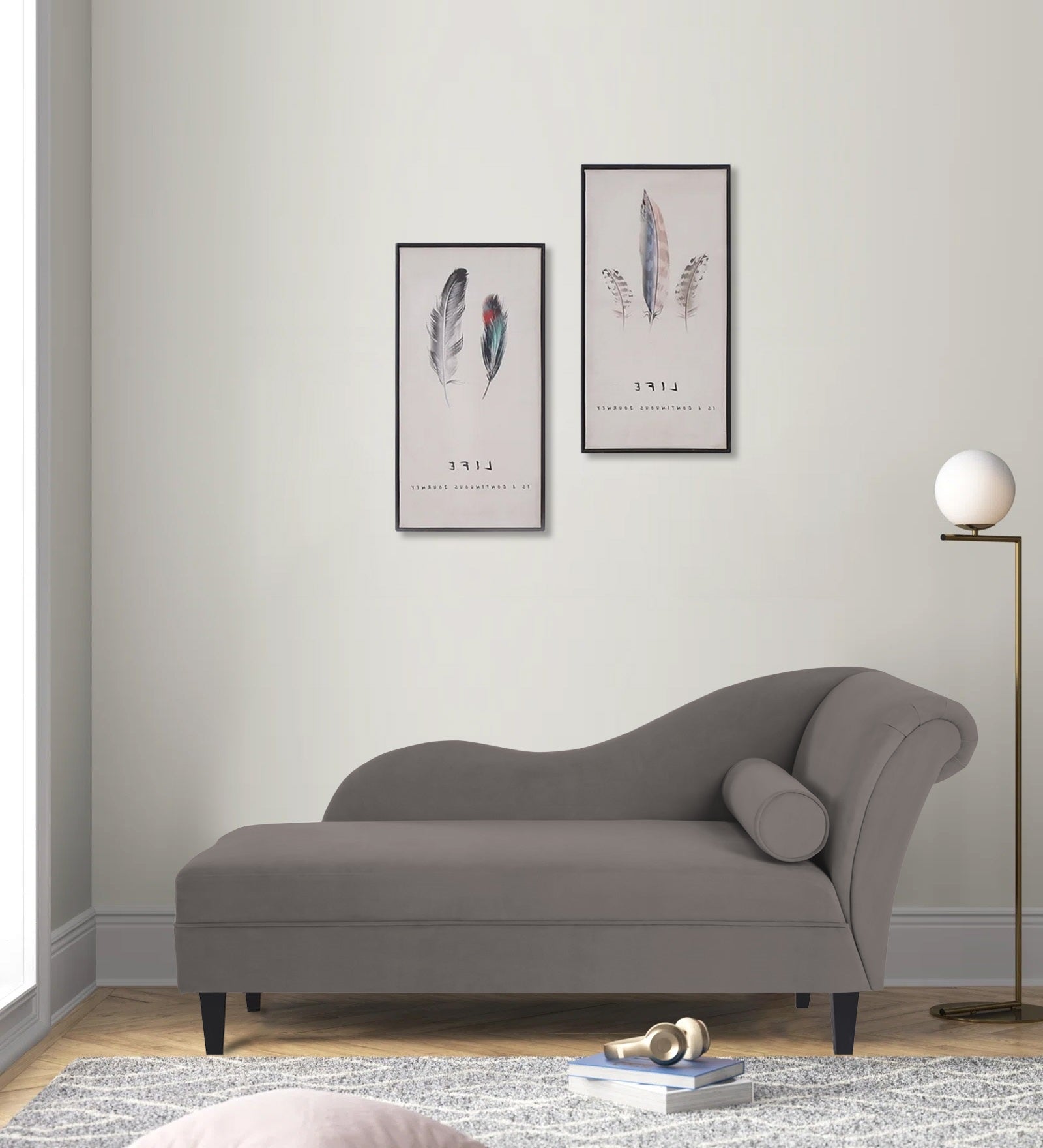 Rana Velvet LHS Chaise Lounger In Pearl Grey Colour - Febonic Living
