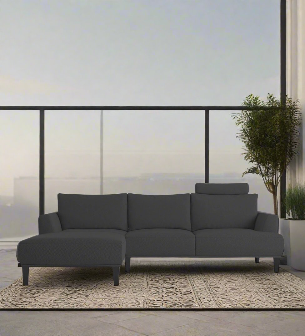 Como Fabric RHS Sectional Sofa (3+Lounger) In Charcoal Grey Colour - Febonic Living