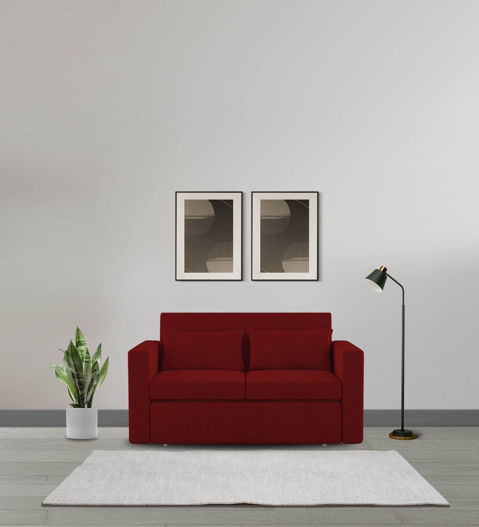 River Fabric 2 Seater Pull Out Sofa Cum Bed In Blood Maroon Colour - Febonic Living