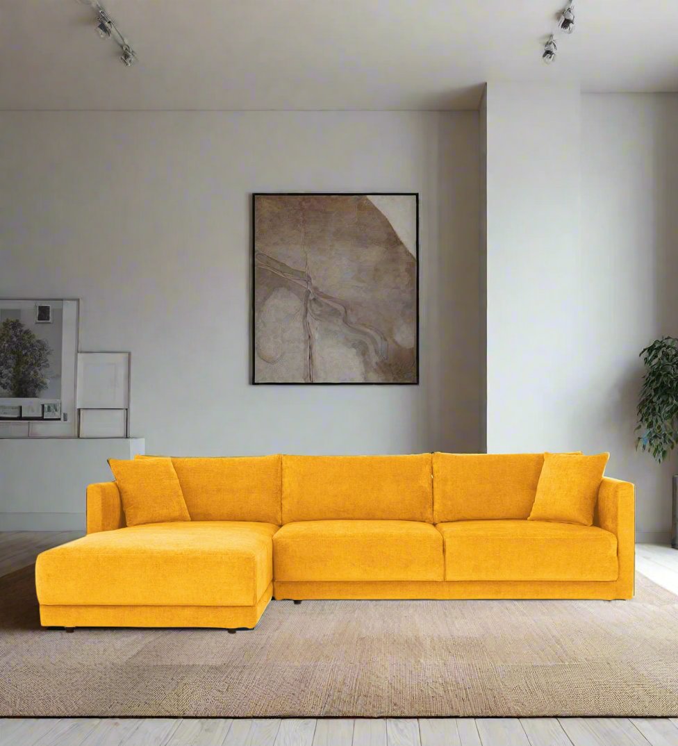 Northern Fabric RHS Sectional Sofa (3+Lounger) In Bold Yellow Colour - Febonic Living