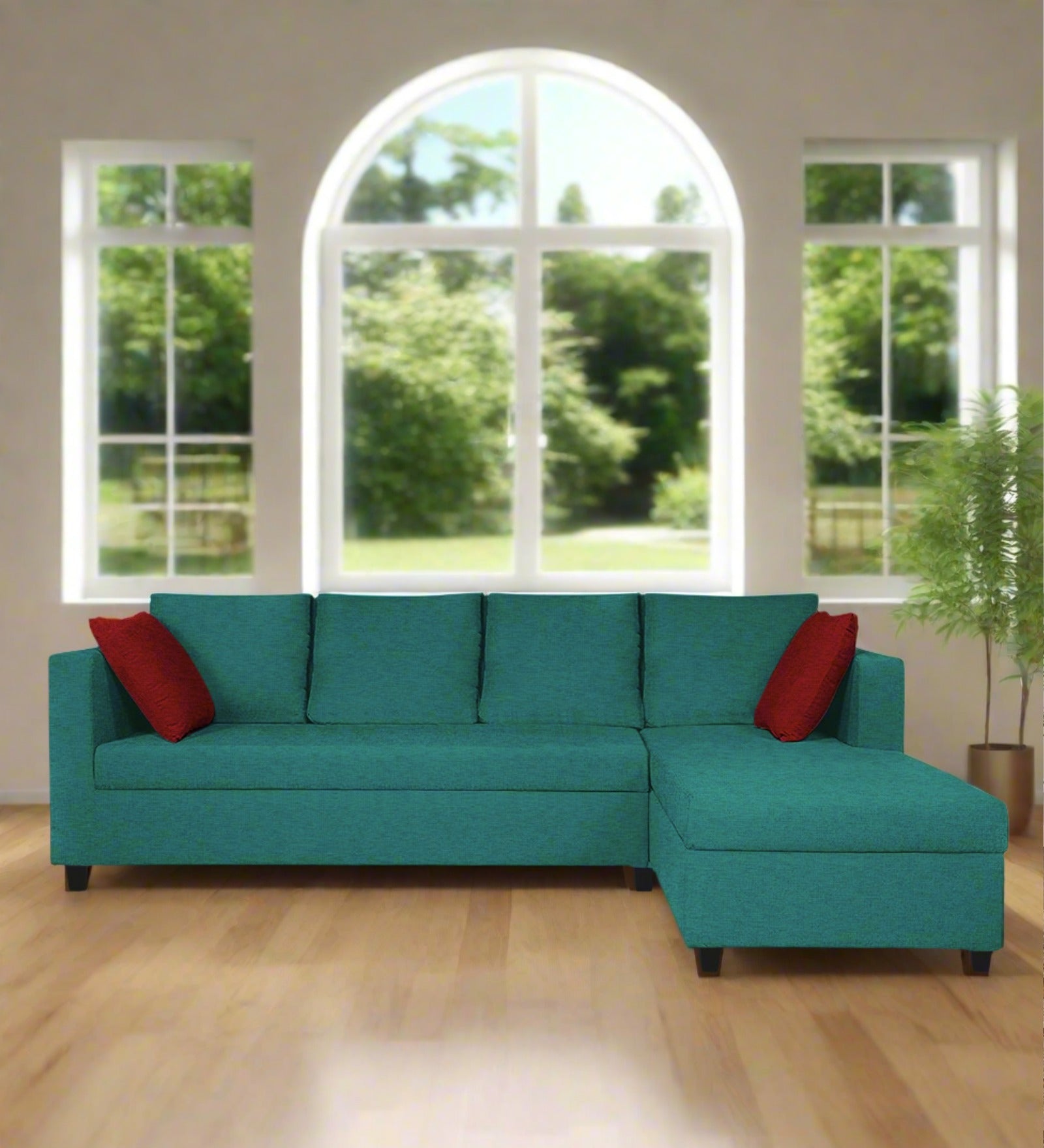 Nebula Fabric LHS Sectional Sofa (3+Lounger) In Sea Green Colour - Febonic Living