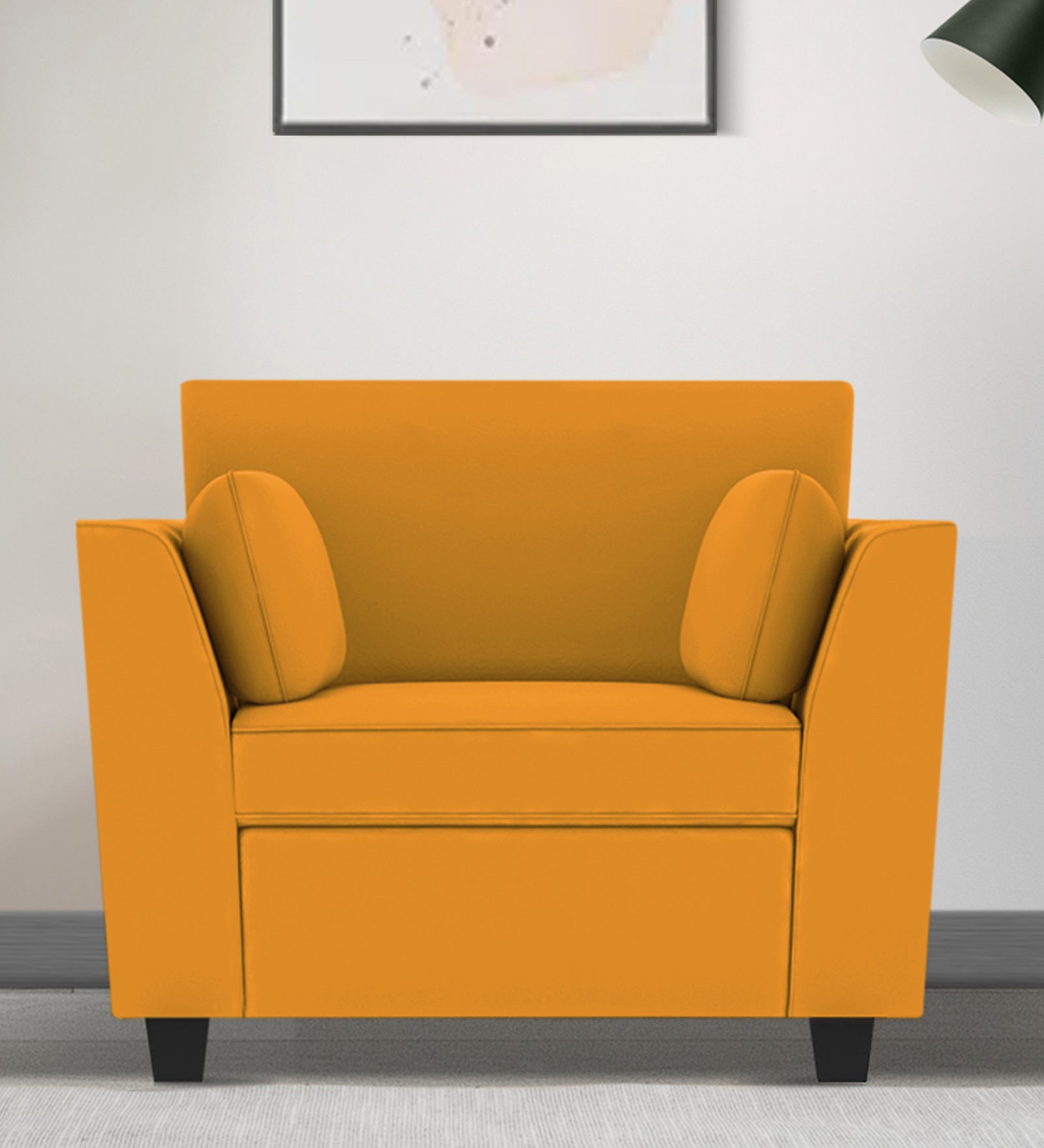 Bristo Velvet 1 Seater Sofa In Safforn Yellow Colour With Storage - Febonic Living