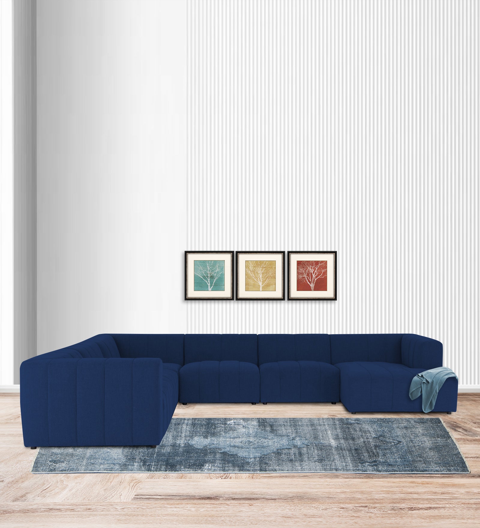 Damo Fabric LHS 8 Seater Corner Sofa In Royal Blue Colour - Febonic Living