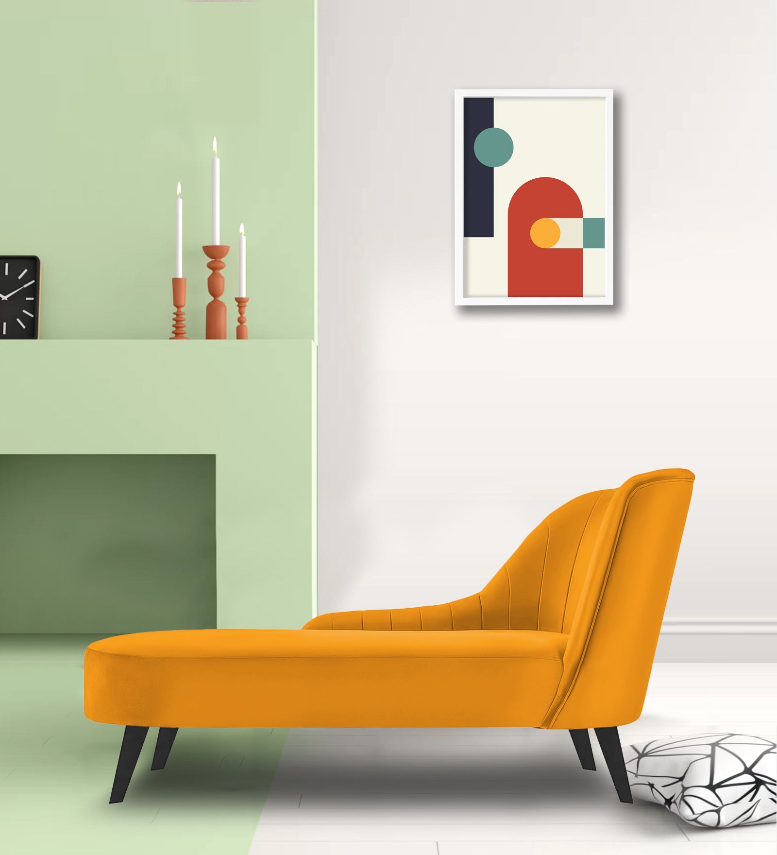 Flora Velvet LHS Chaise Lounger In Saffron Yellow Colour - Febonic Living
