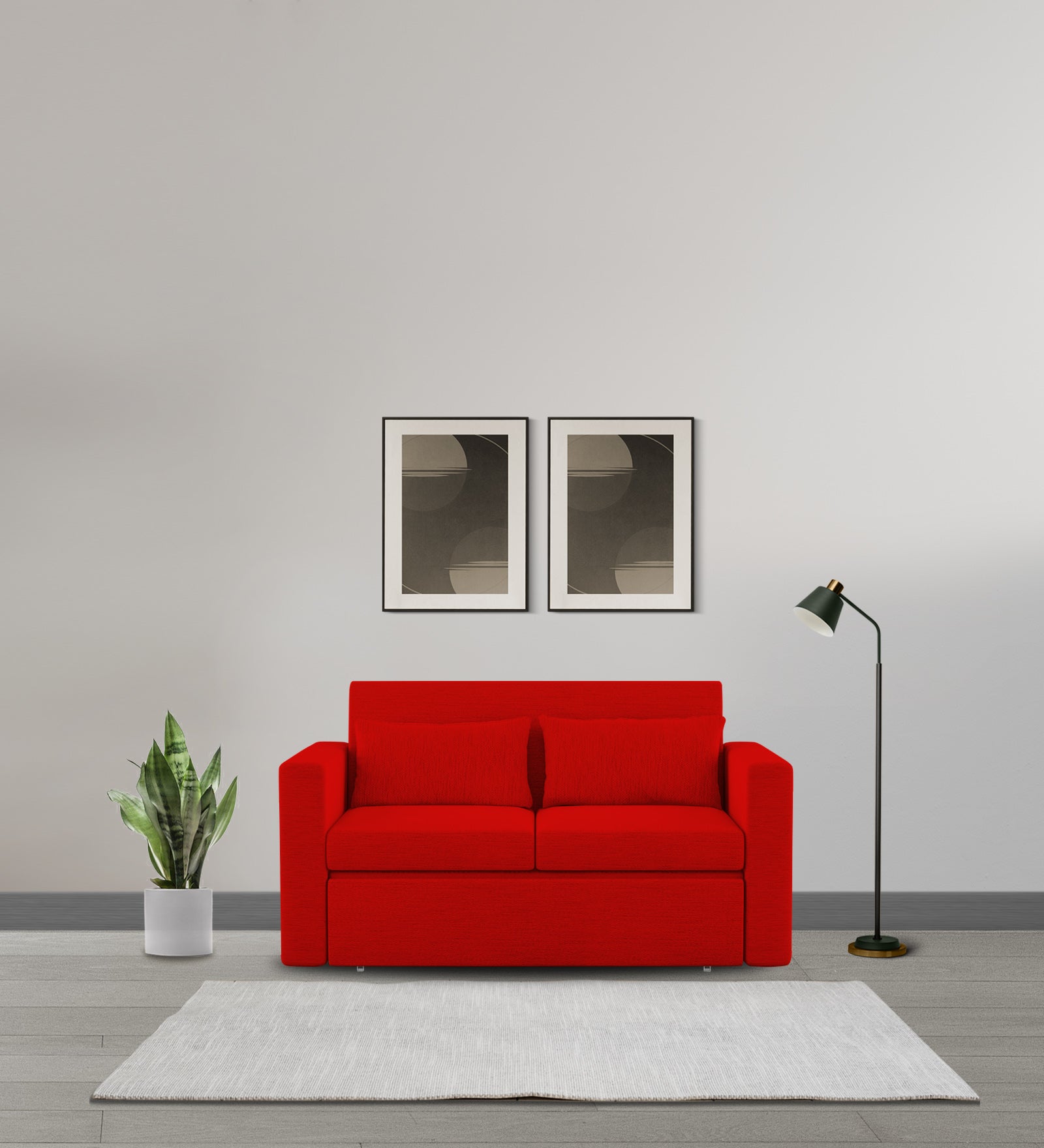 River Fabric 2 Seater Pull Out Sofa Cum Bed In Ruby Red Colour - Febonic Living