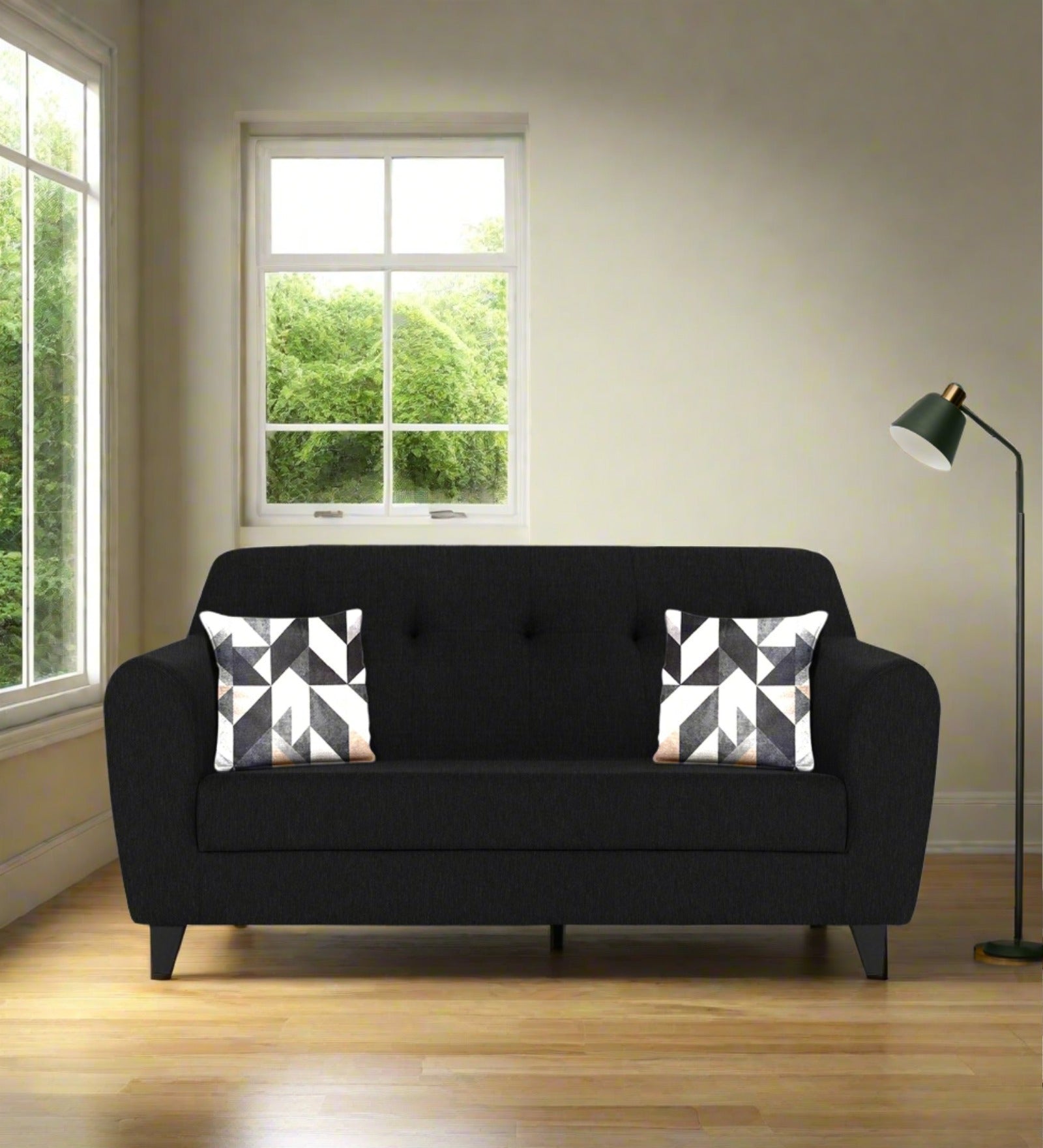 Melaan Fabric 2 Seater Sofa In Zed Black Colour - Febonic Living