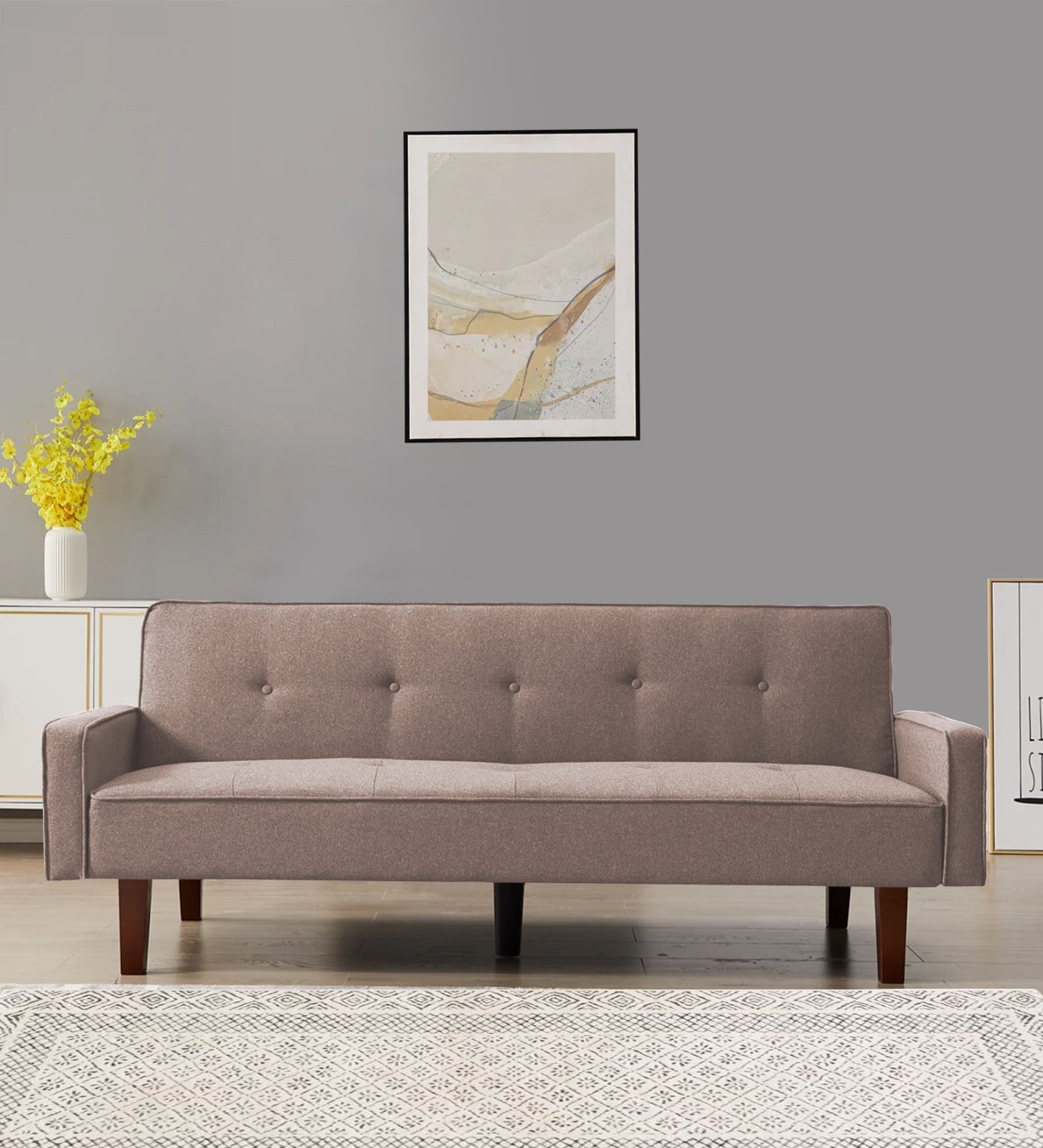 Nebia Fabric 3 Seater Convertible Sofa Cum Bed In Kadhi Beige Colour - Febonic Living