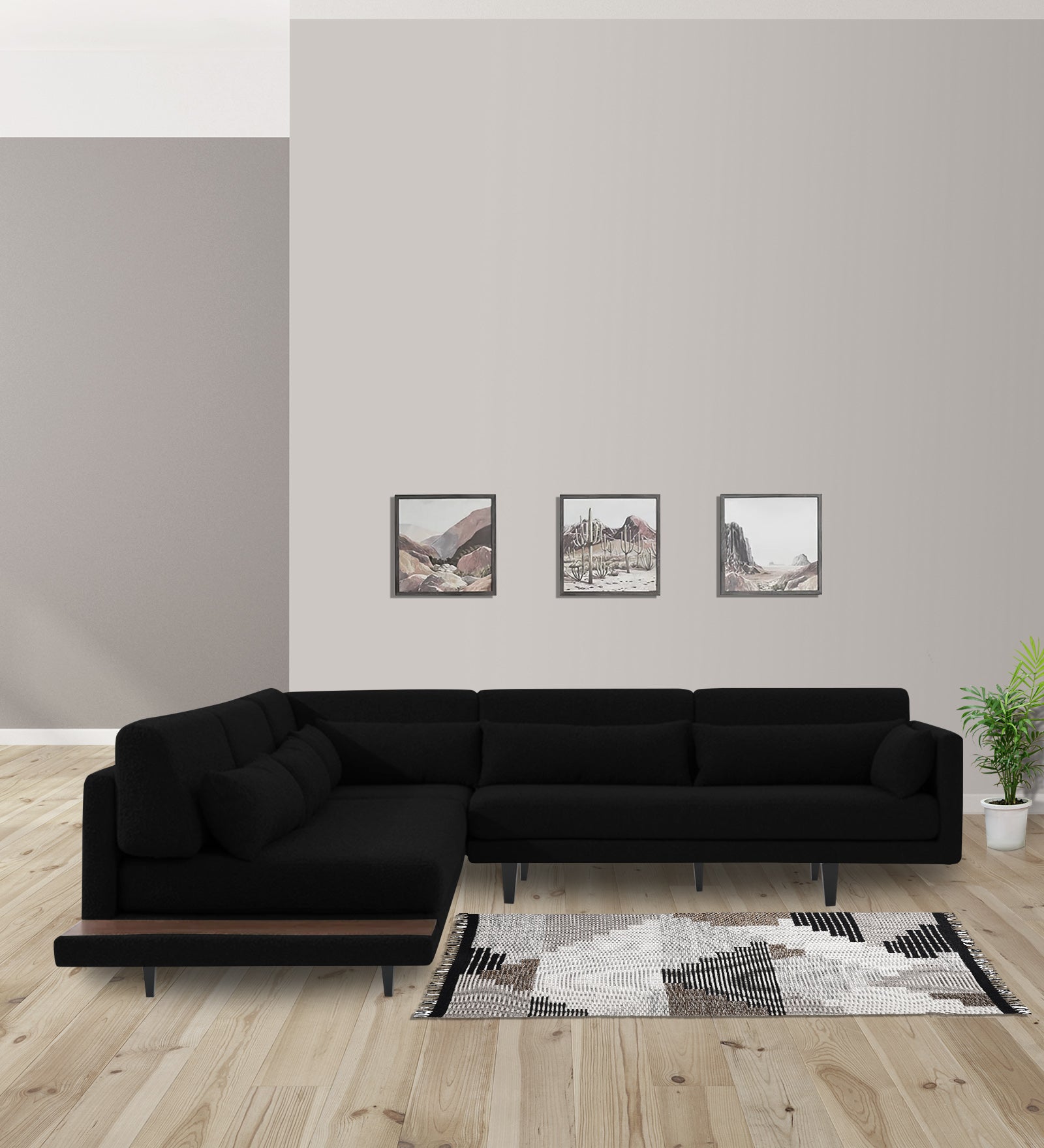 Malta Fabric 6 Seater RHS Corner Sofa In Zed Black Colour - Febonic Living