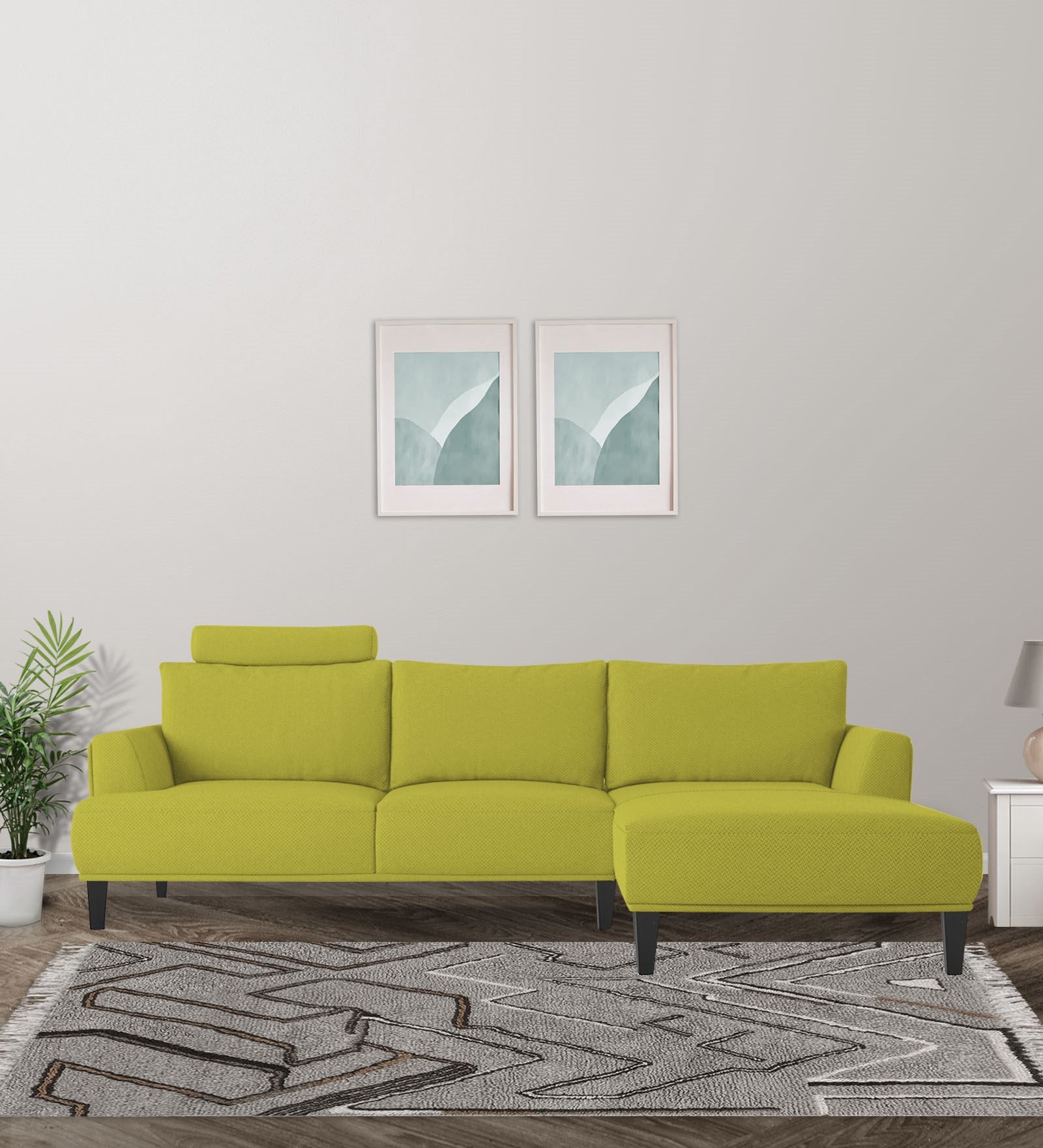 Como Fabric LHS Sectional Sofa (3+Lounger) In Parrot Green Colour - Febonic Living