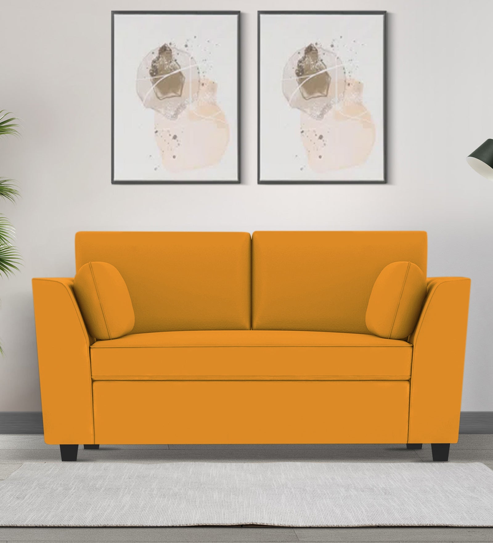Bristo Velvet 2 Seater Sofa in Safforn Yellow Colour