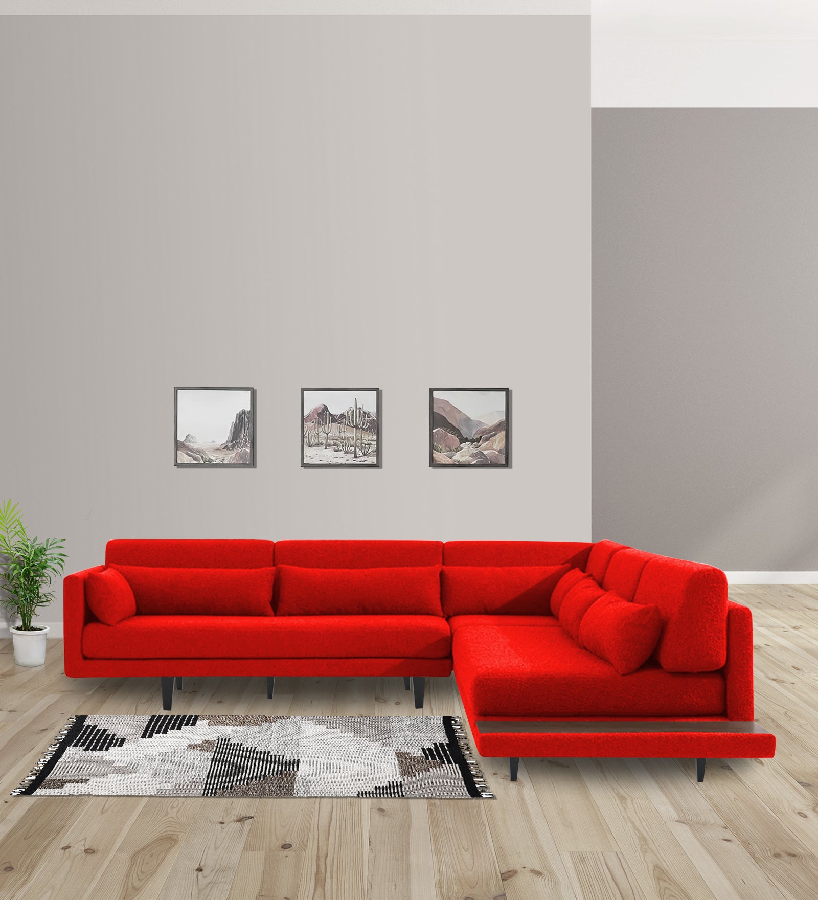 Malta Fabric 6 Seater LHS Corner Sofa In Ruby Red Colour