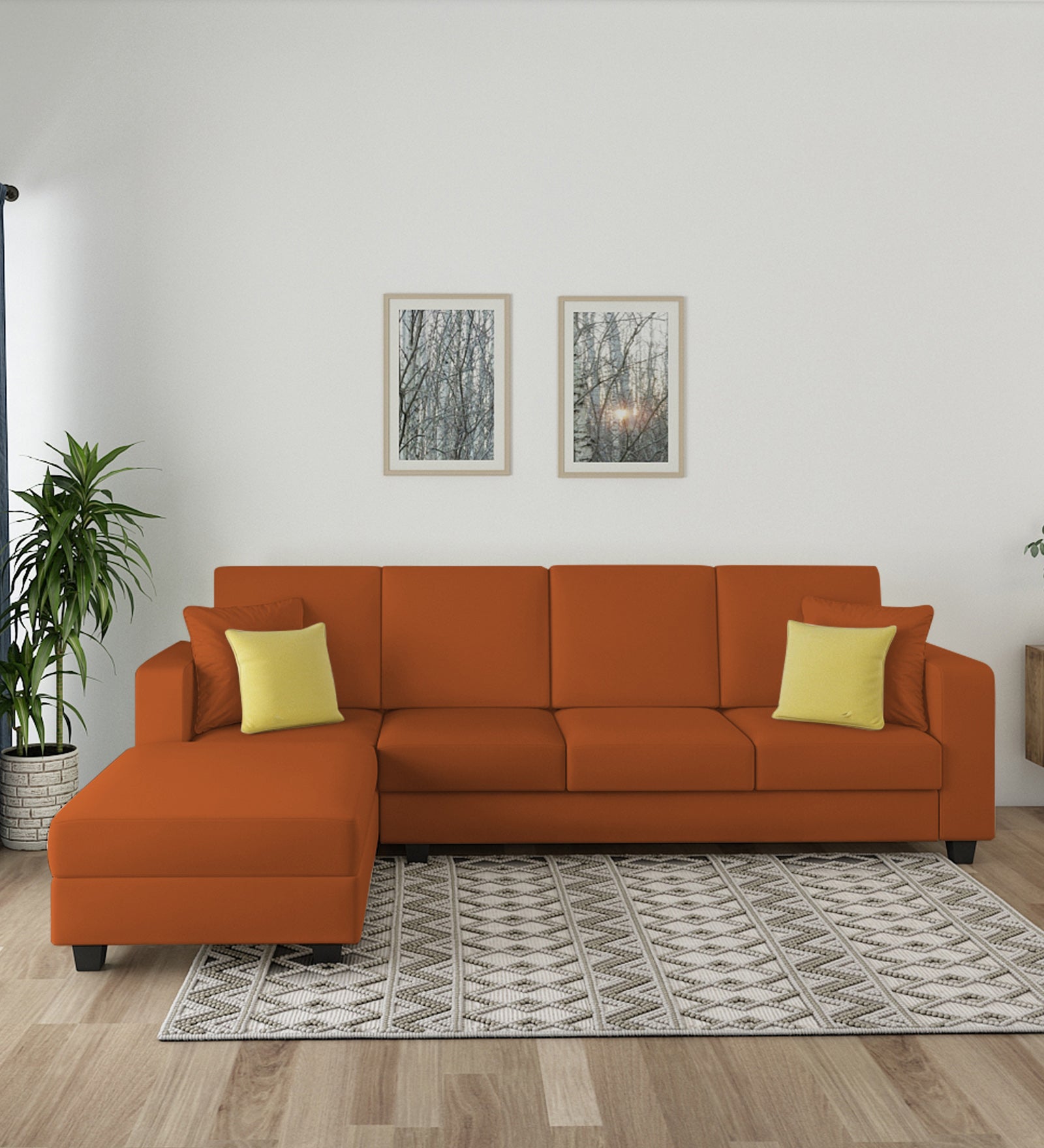 Nabi Fabric RHS Sectional Sofa (3+Lounger) In Vivid Orange Colour - Febonic Living