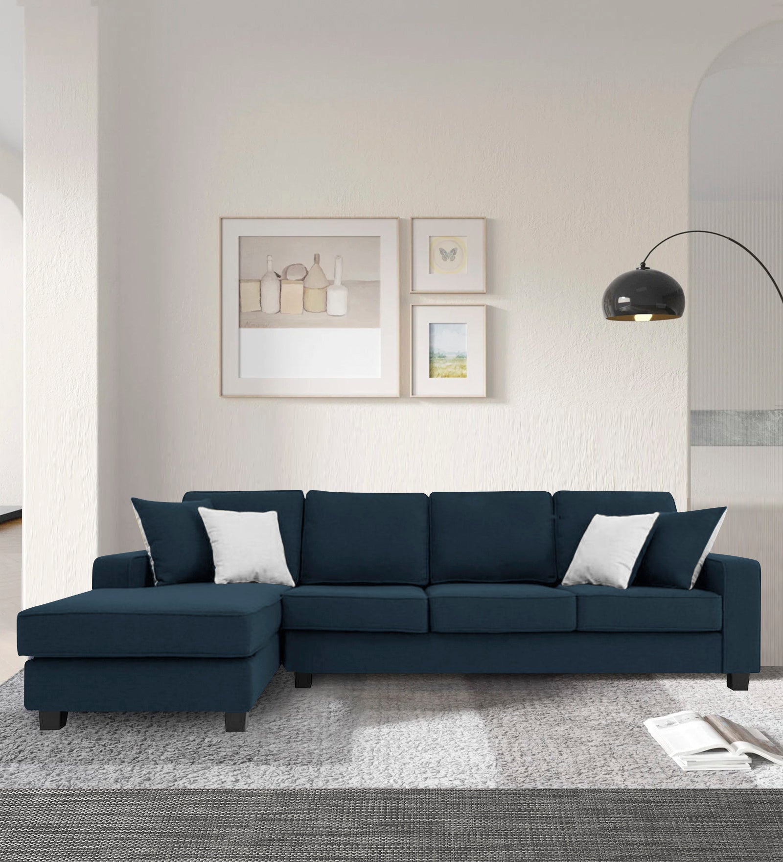 Ladybug Fabric RHS Sectional Sofa (3+Lounger) In Denim Blue Colour - Febonic Living