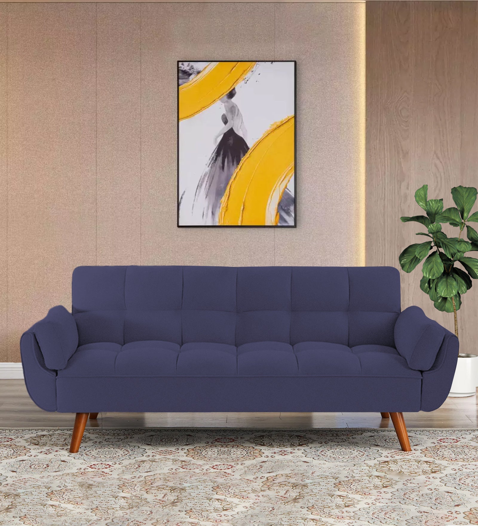 Melano Fabric 3 Seater Convertible Sofa Cum Bed In Slate Blue Colour - Febonic Living