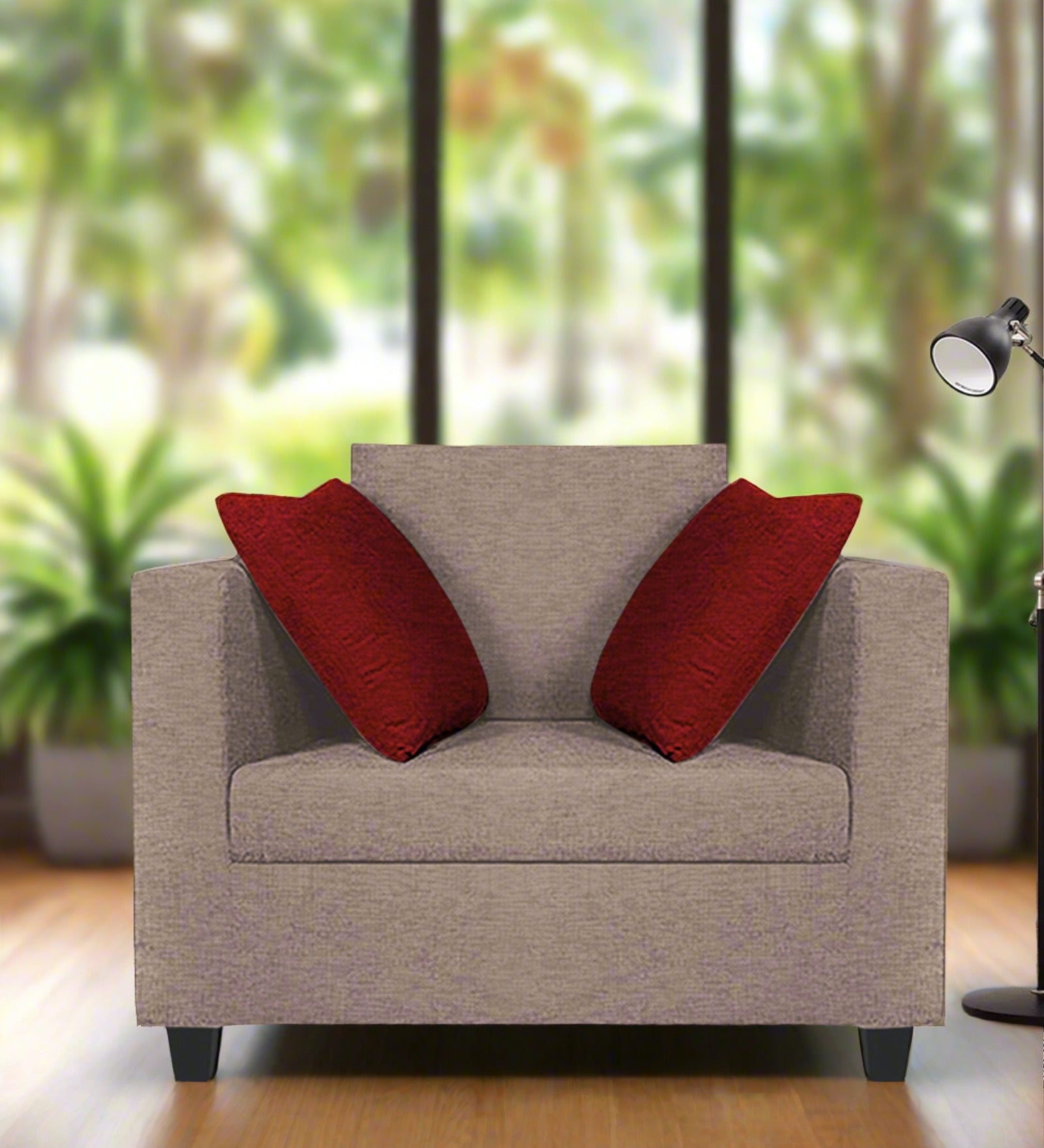 Nuska Fabric 1 Seater Sofa in Kadhi Beige Colour