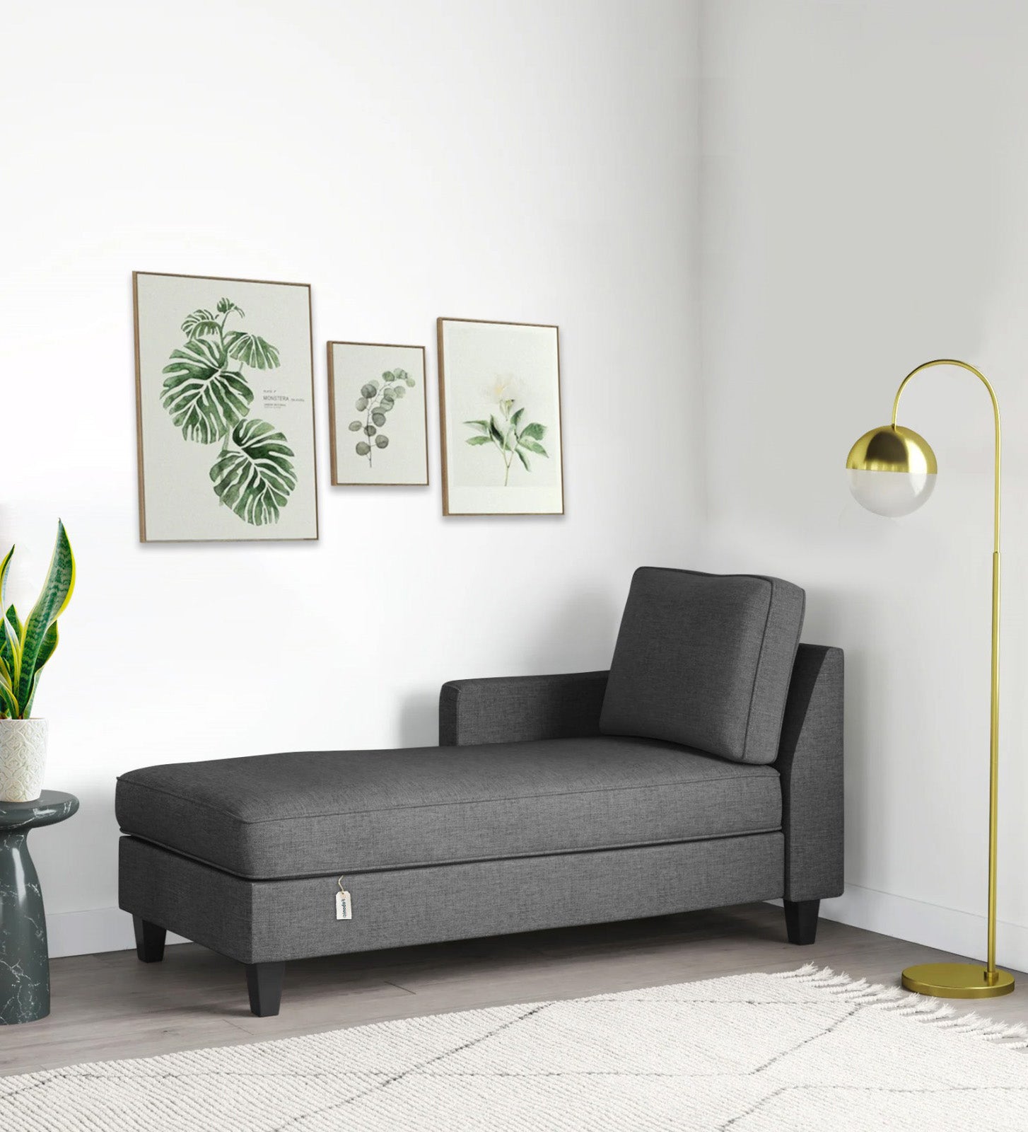 Royee Fabric LHS Chaise Lounger In Charcoal Grey Colour With Storage - Febonic Living