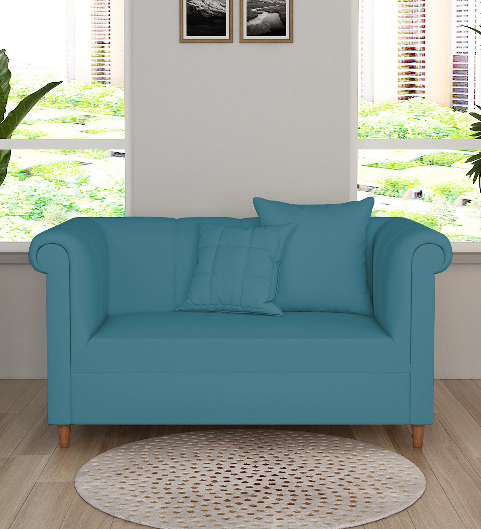 Rubi Velvet 2 Seater Sofa In Aqua Blue Colour - Febonic Living