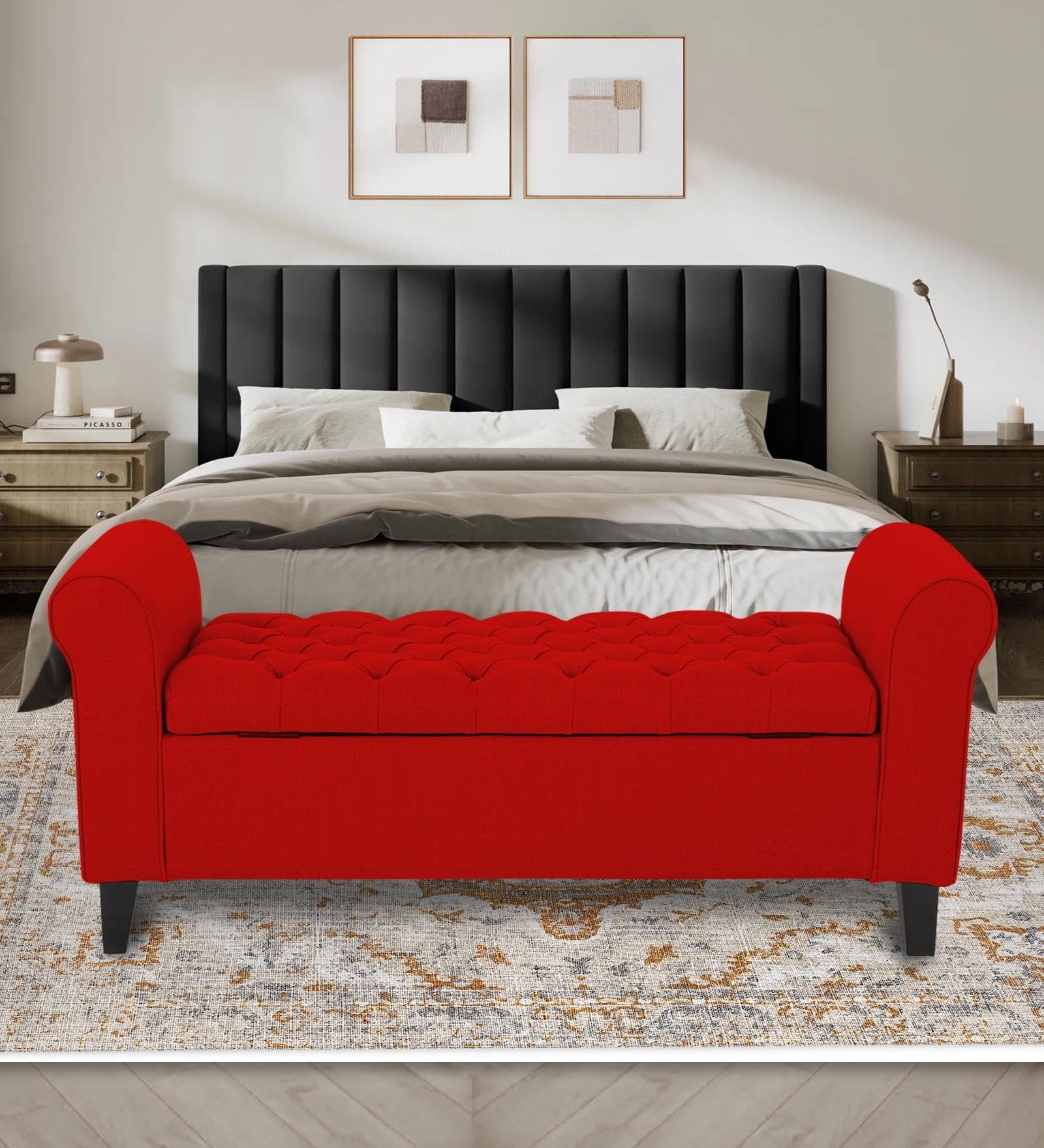 Nowia Fabric 3 Seater Recamier In Ruby Red Colour With Storage - Febonic Living