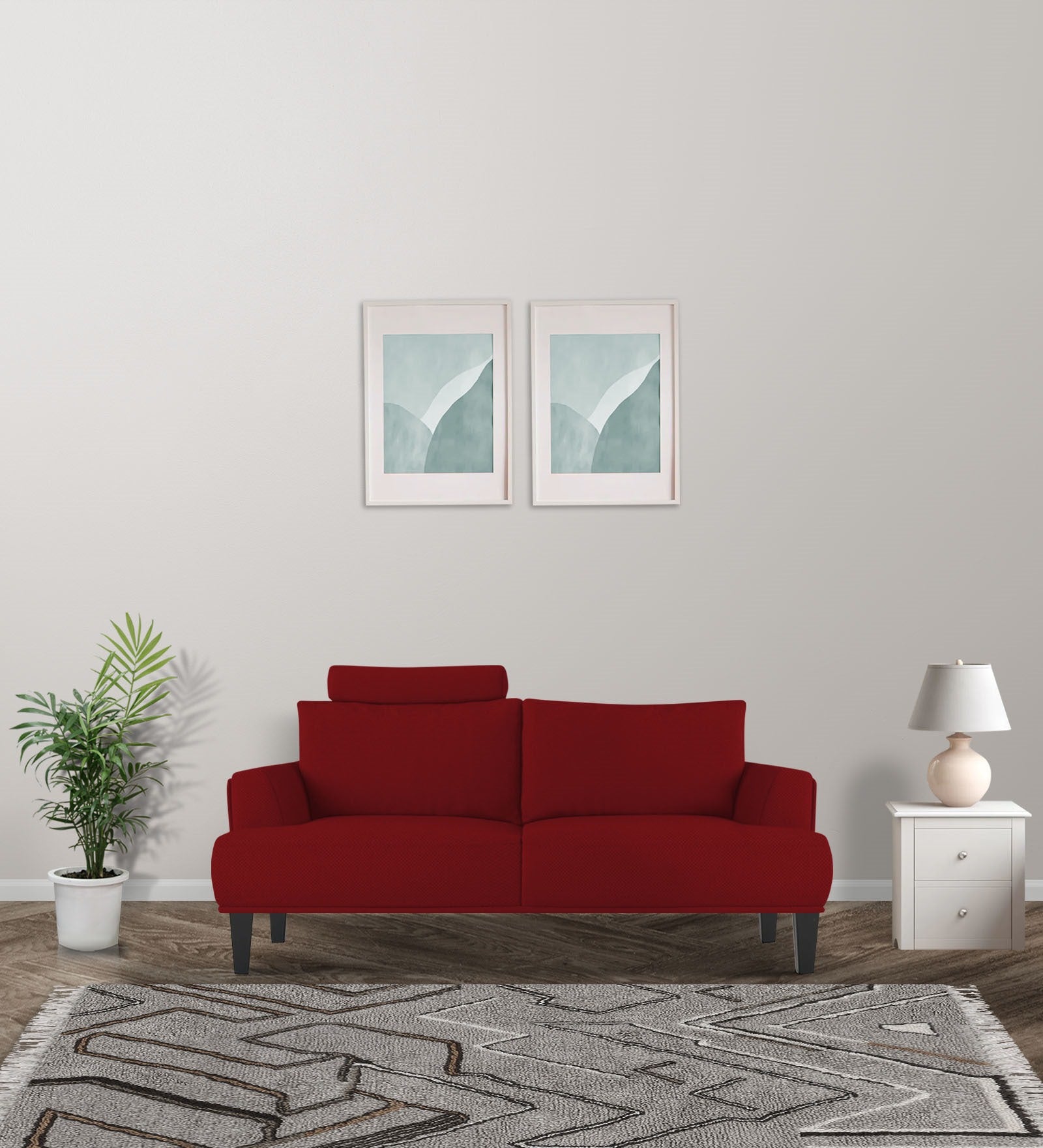 Como Fabric 2 Seater Sofa In Blood Maroon Colour - Febonic Living