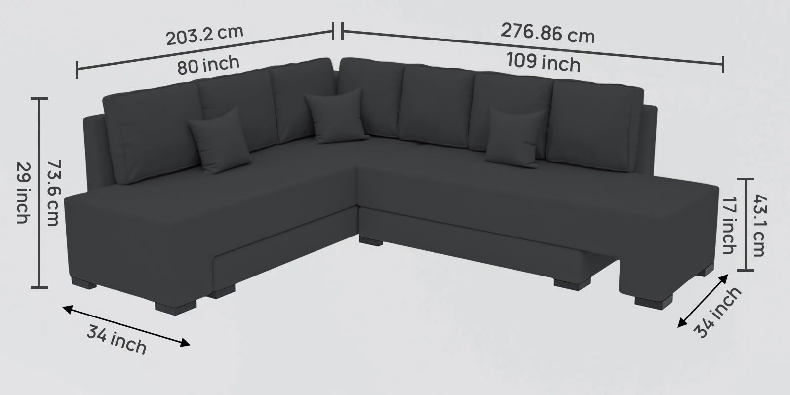 Corby Velvet LHS 6 Seater Convertible Sofa Cum Bed In Davy Grey Colour - Febonic Living