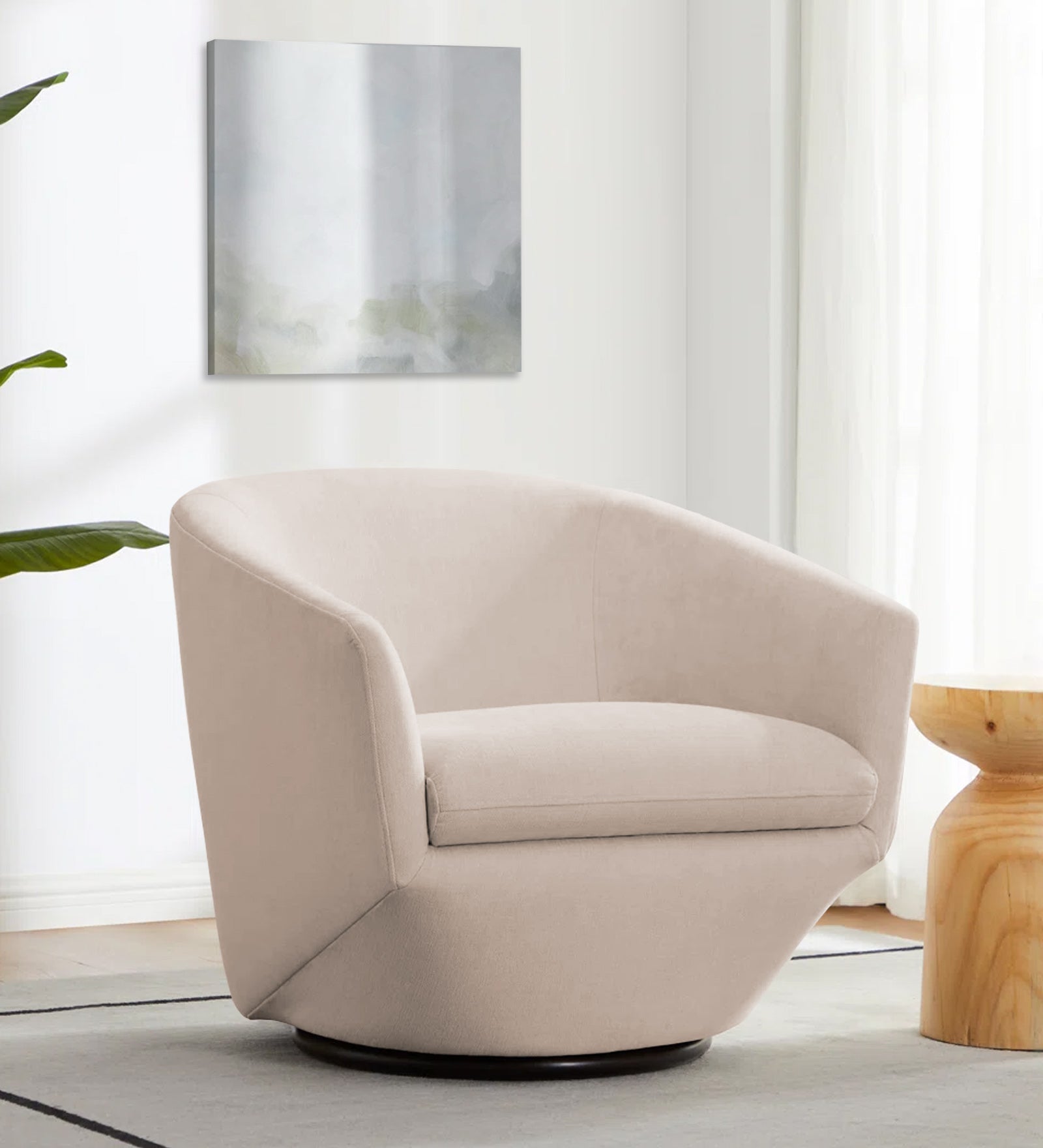 Haddie Velvet Swivel Chair In Camel Beige Colour - Febonic Living