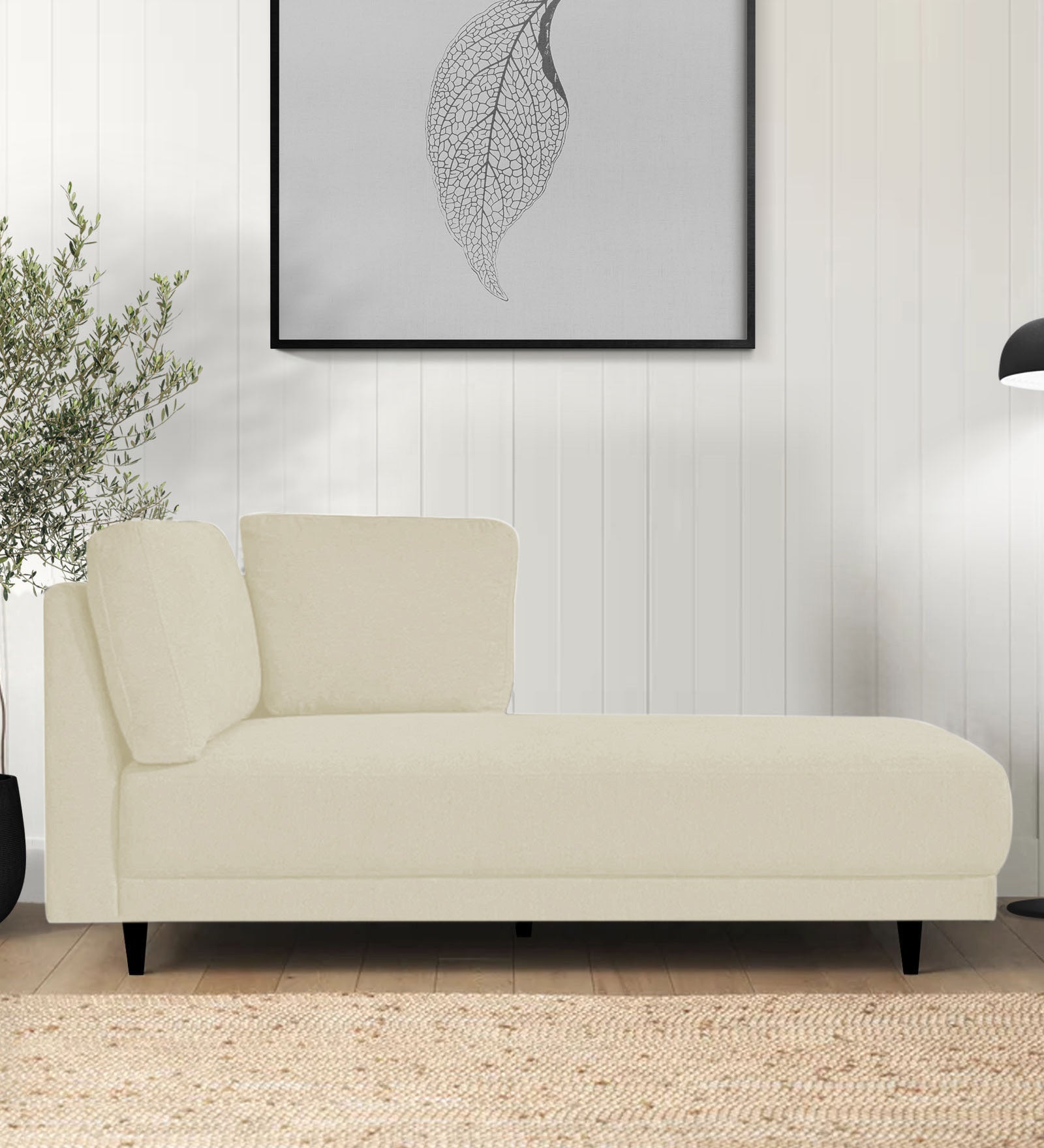 Jonze Velvet RHS Chaise Lounger In Warm White Colour - Febonic Living