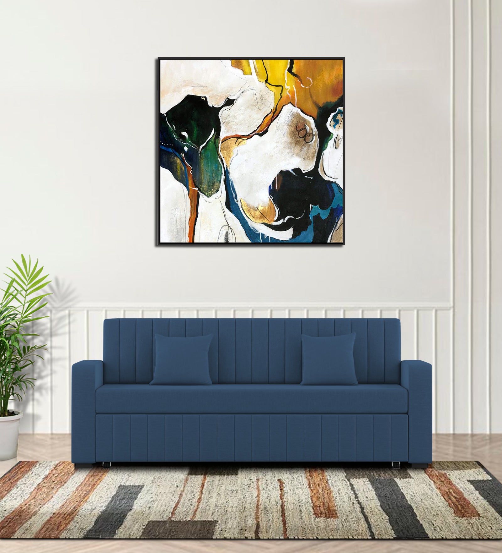 Calra Fabric 3 Seater Pull Out Sofa Cum Bed In Light Blue Colour With Storage - Febonic Living