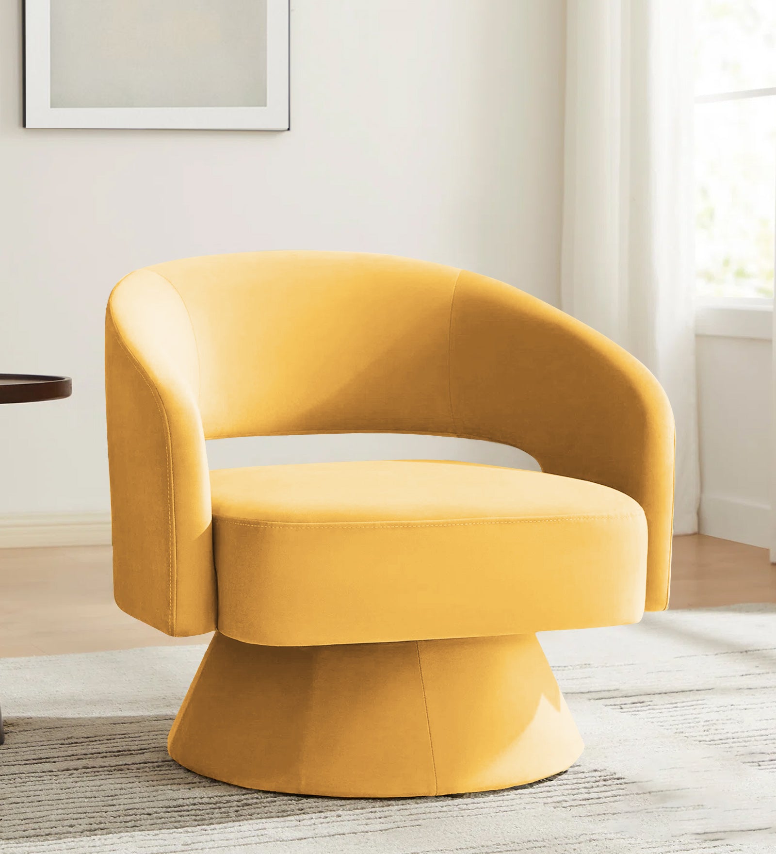 Pendra Velvet Swivel Chair In Turmeric Yellow Colour - Febonic Living