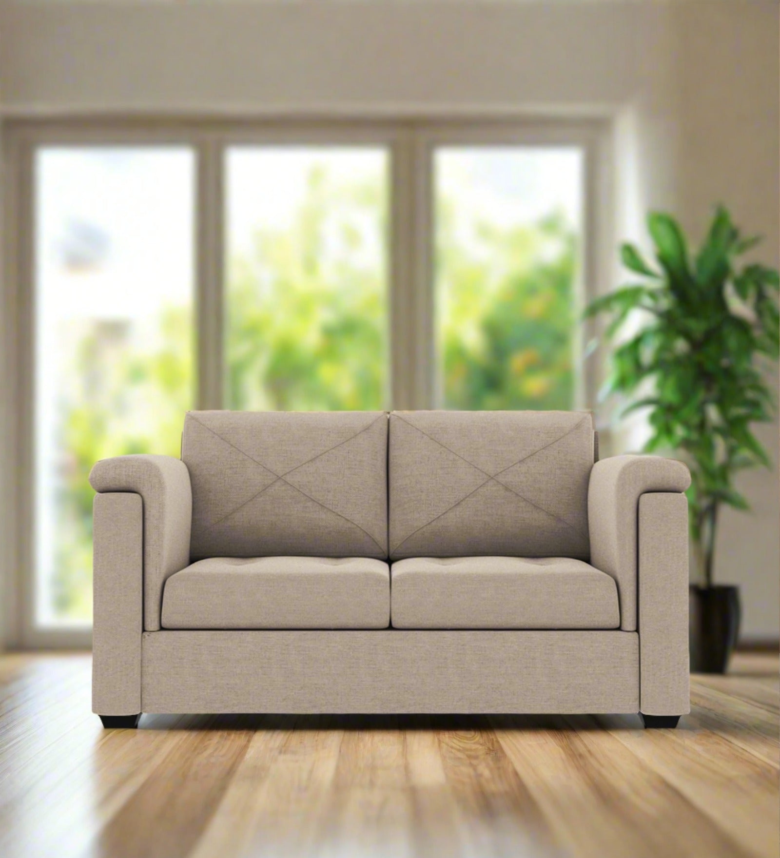 Andres Fabric 2 Seater Sofa In Khaki Beige Colour - Febonic Living