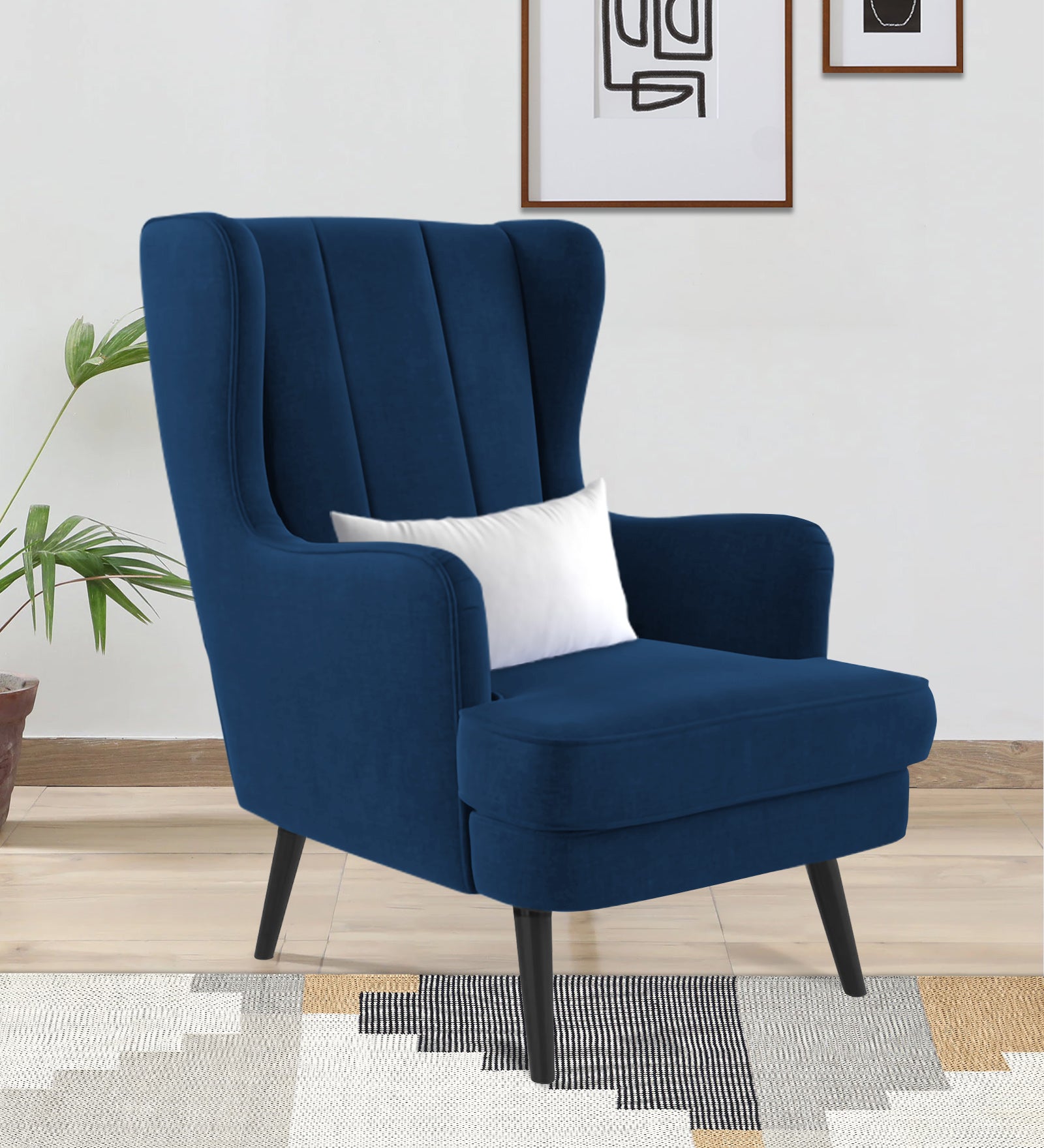 Niya Velvet Wing Chair In Imperial Blue Colour - Febonic Living