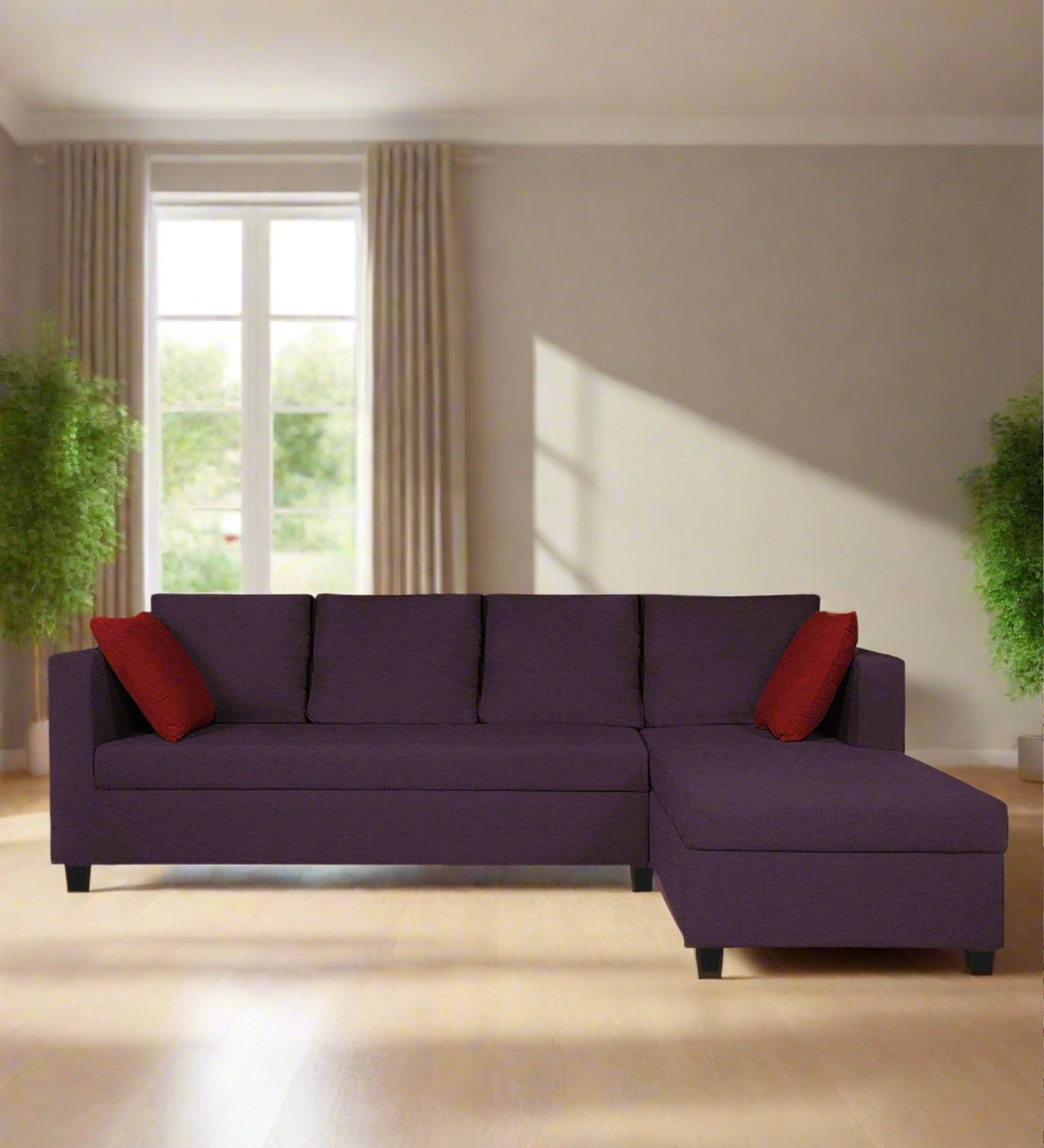 Nebula Fabric LHS Sectional Sofa (3+Lounger) In Greek Purple Colour - Febonic Living