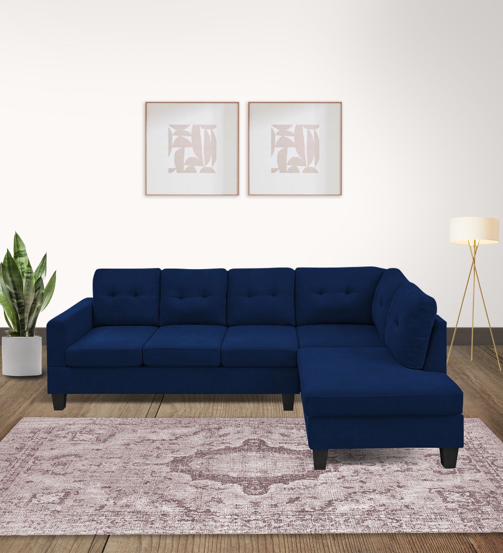 Thomas Fabric LHS Sectional Sofa (3+Lounger) In Royal Blue Colour - Febonic Living