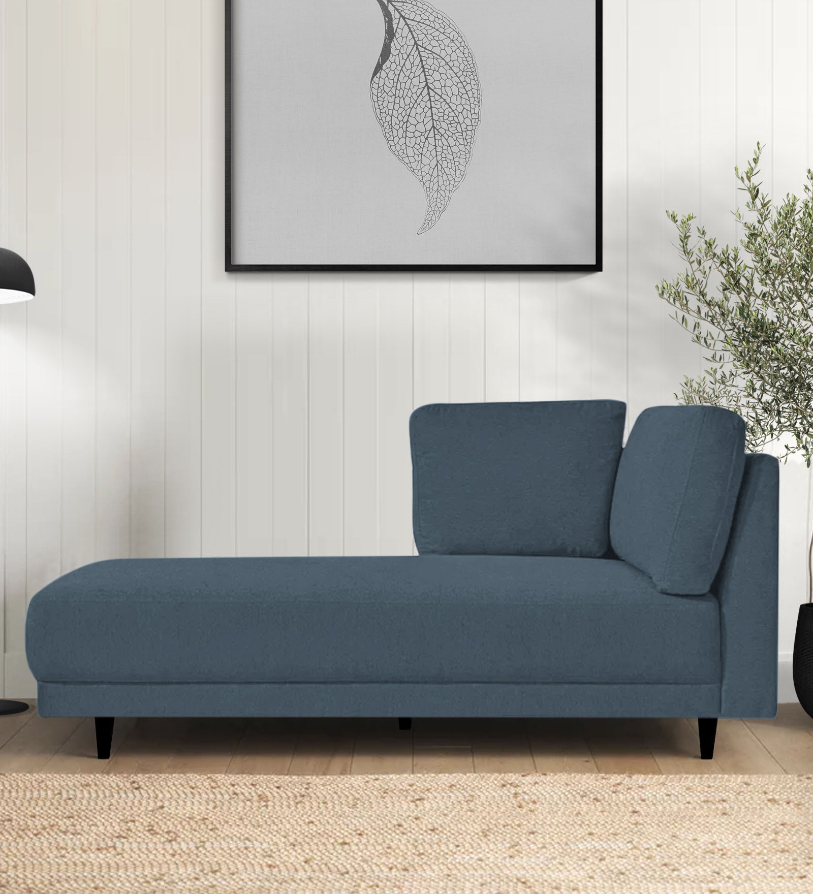 Jonze Velvet LHS Chaise Lounger In Oxford Blue Colour - Febonic Living