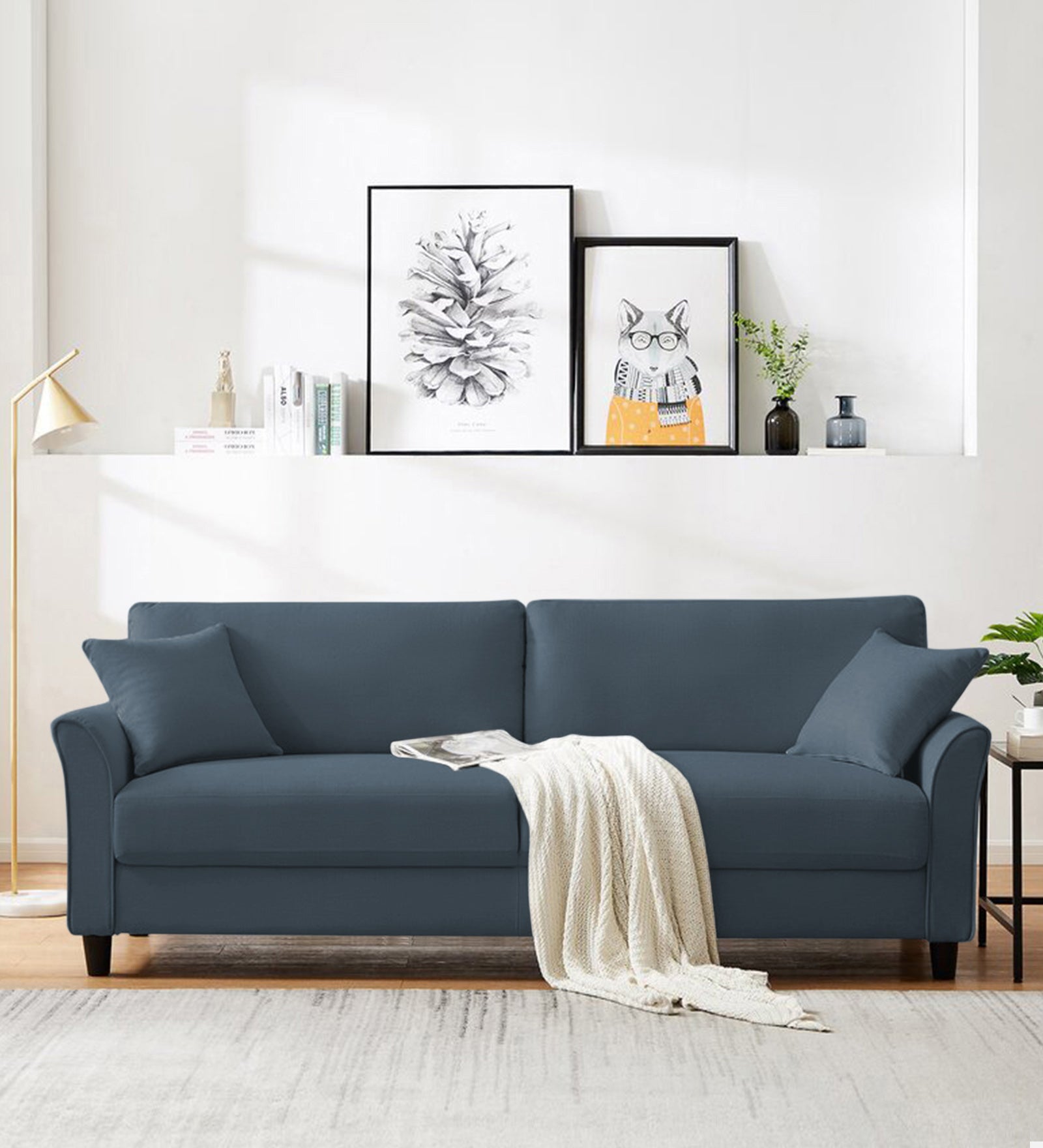 Daroo Velvet 3 Seater Sofa In Oxford Blue Colour - Febonic Living