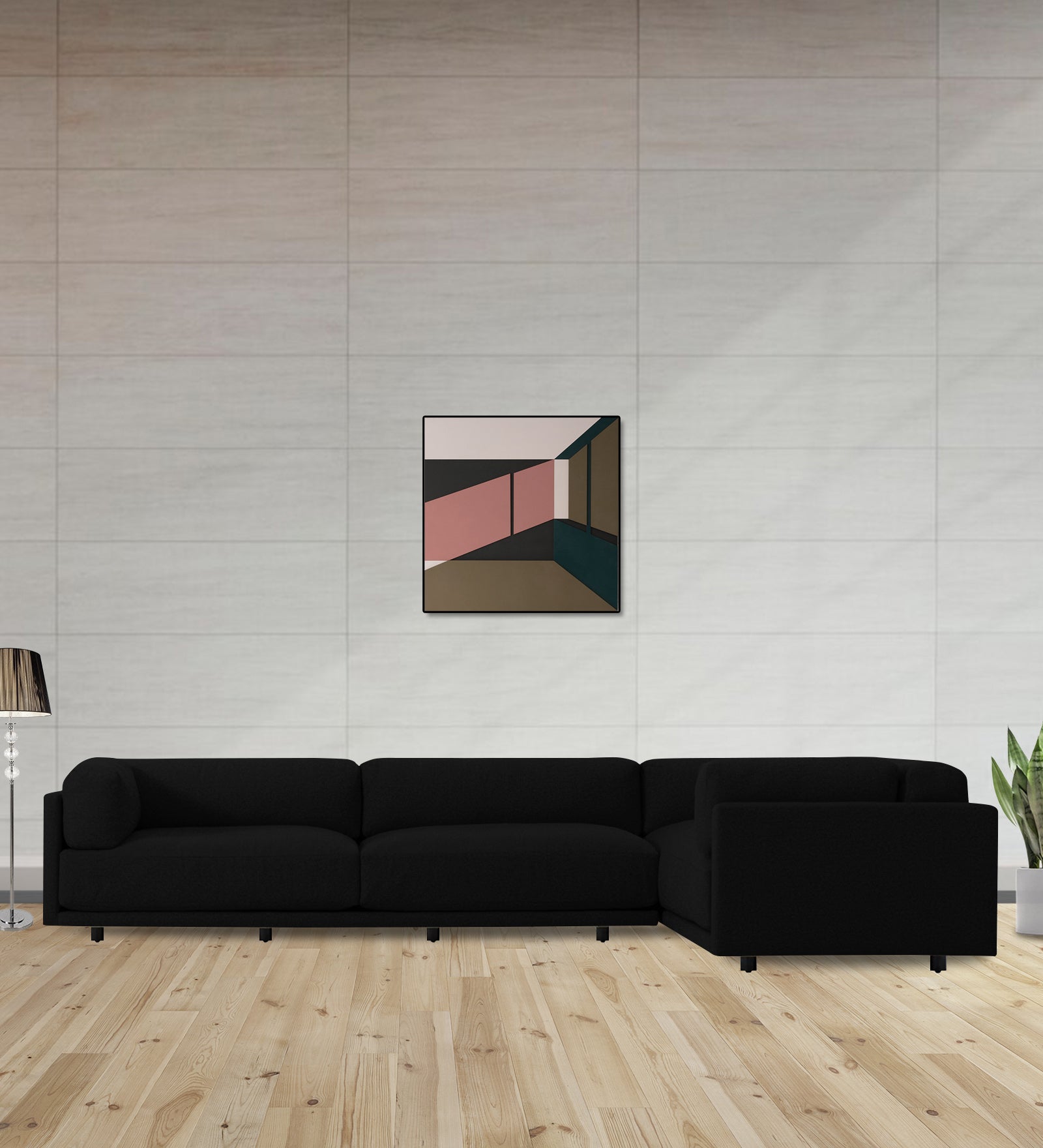 Nixon Fabric 6 Seater LHS Corner Sofa In Zed Black Colour - Febonic Living