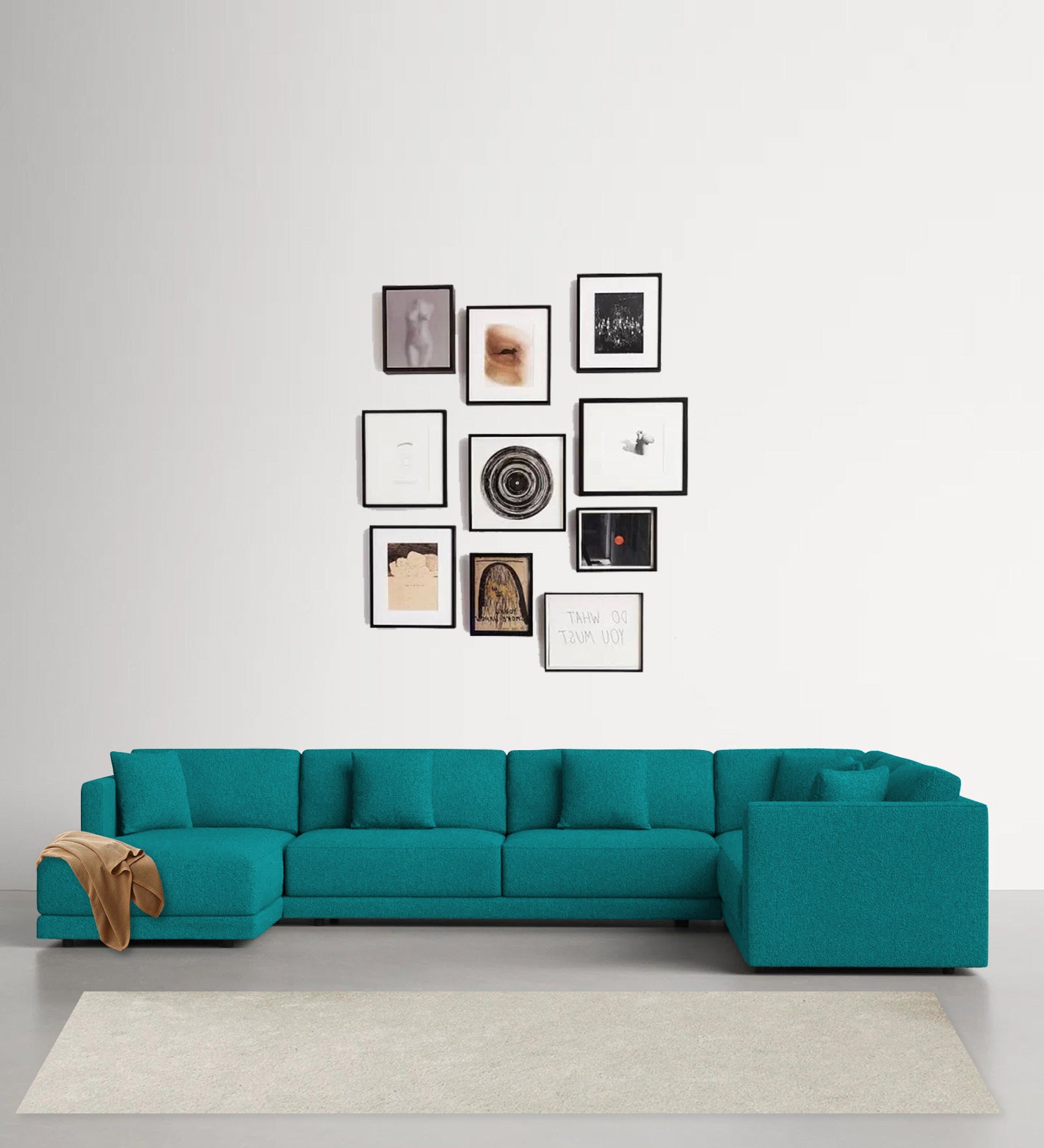 Carlin Fabric RHS 8 Seater Sectional Sofa In Sea Green Colour - Febonic Living