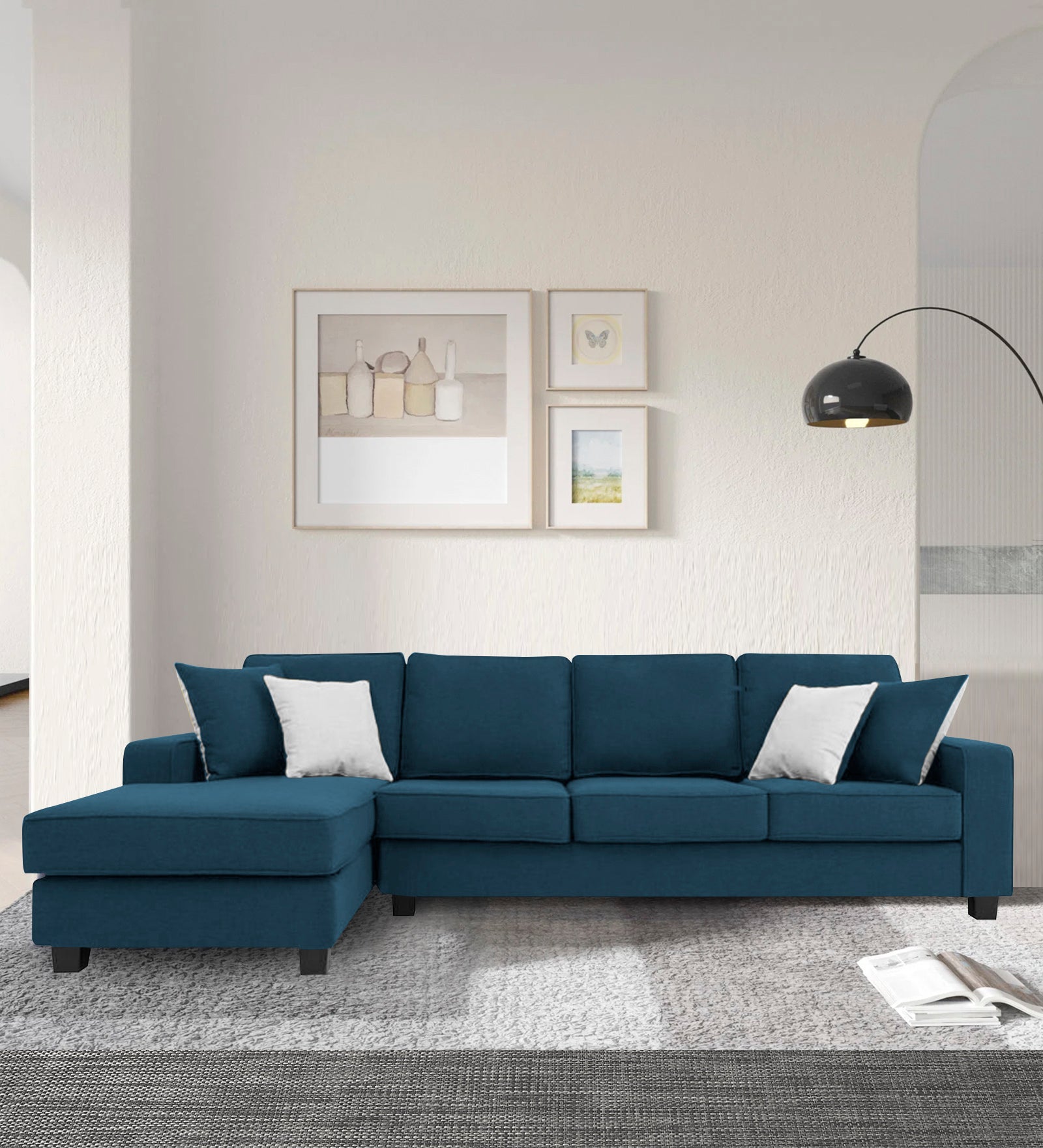 Ladybug Fabric RHS Sectional Sofa (3+Lounger) In Light Blue Colour - Febonic Living
