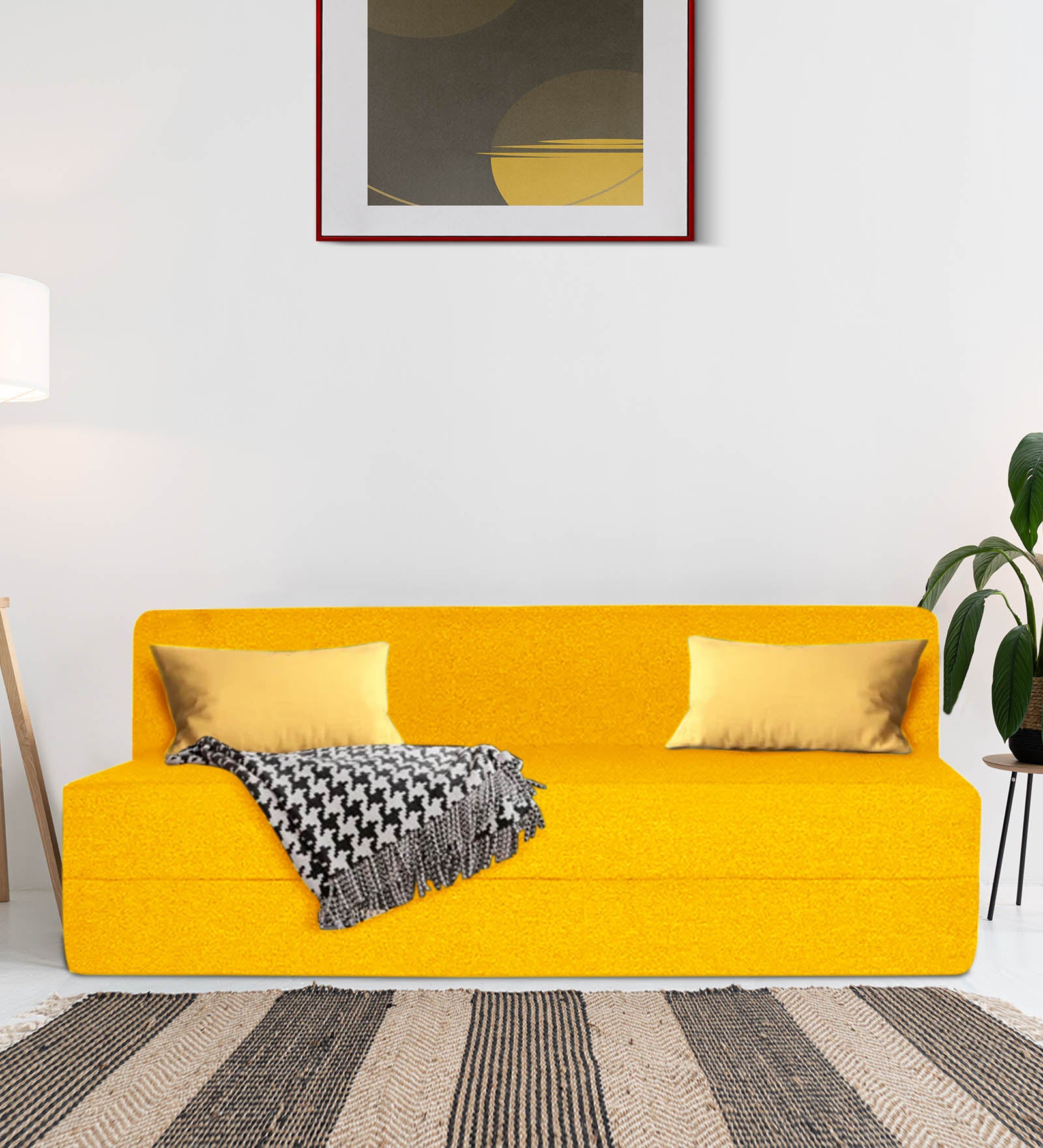 Fleepy Fabric 3 Seater Foldable Sofa Cum Bed In Bold Yellow Colour - Febonic Living
