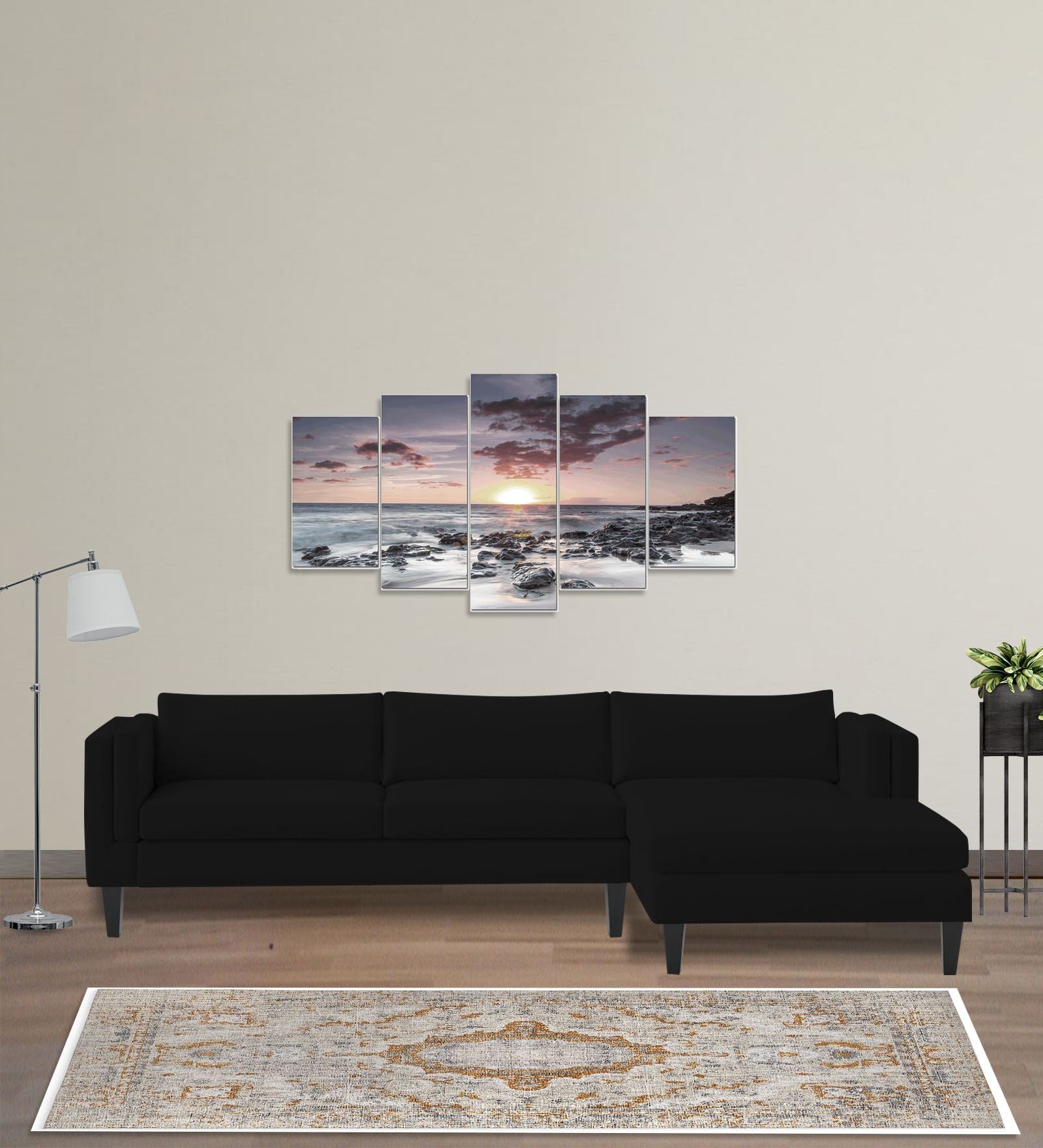 Jasper Velvet LHS Sectional Sofa (3+Lounger) In Adam Black Colour - Febonic Living