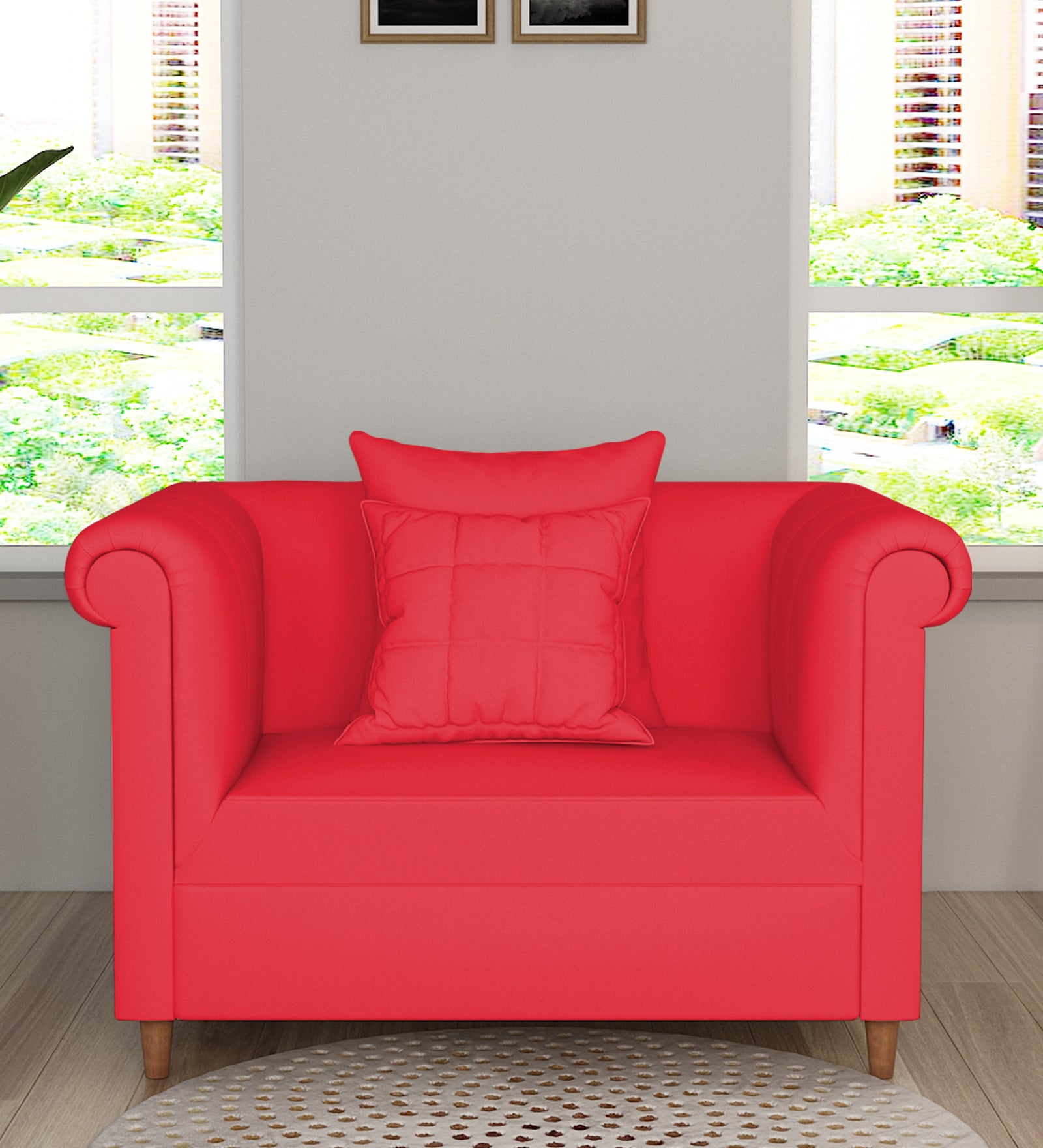 Rubi Velvet 1 Seater Sofa In Ox Blood Maroon Colour - Febonic Living