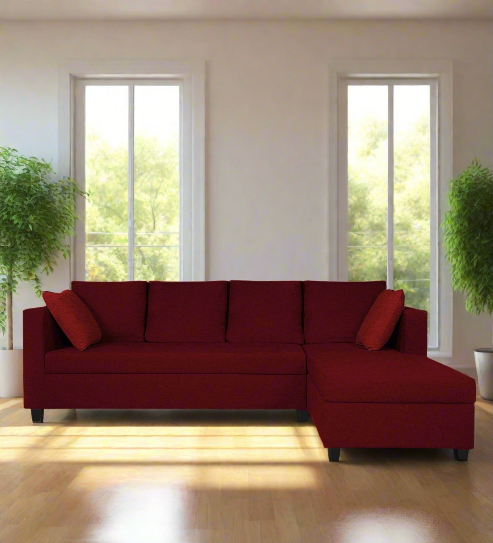 Nebula Fabric LHS Sectional Sofa (3+Lounger) In Ruby Red Colour - Febonic Living