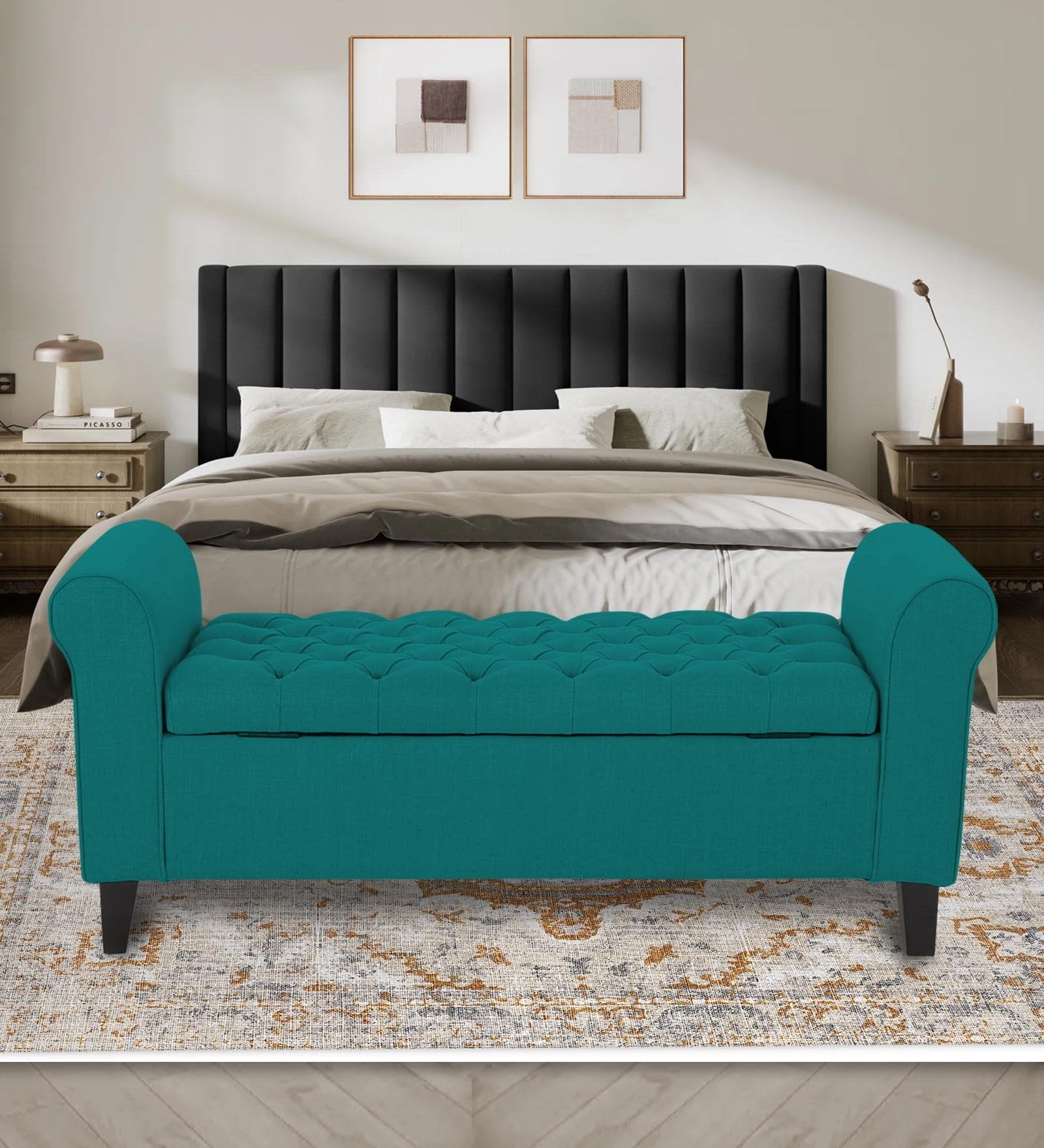Nowia Fabric 3 Seater Recamier In Sea Green Colour With Storage - Febonic Living