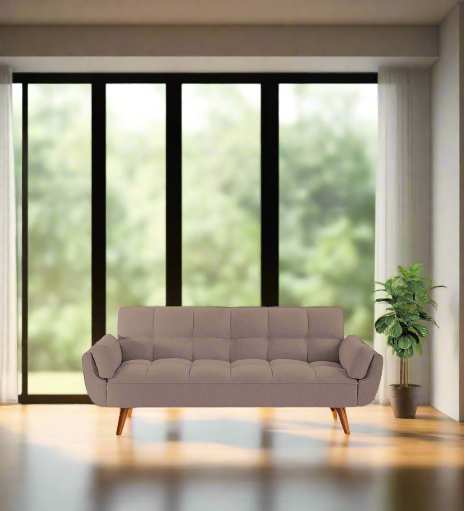 Melano Fabric 3 Seater Convertible Sofa Cum Bed In Kadhi Beige Colour - Febonic Living