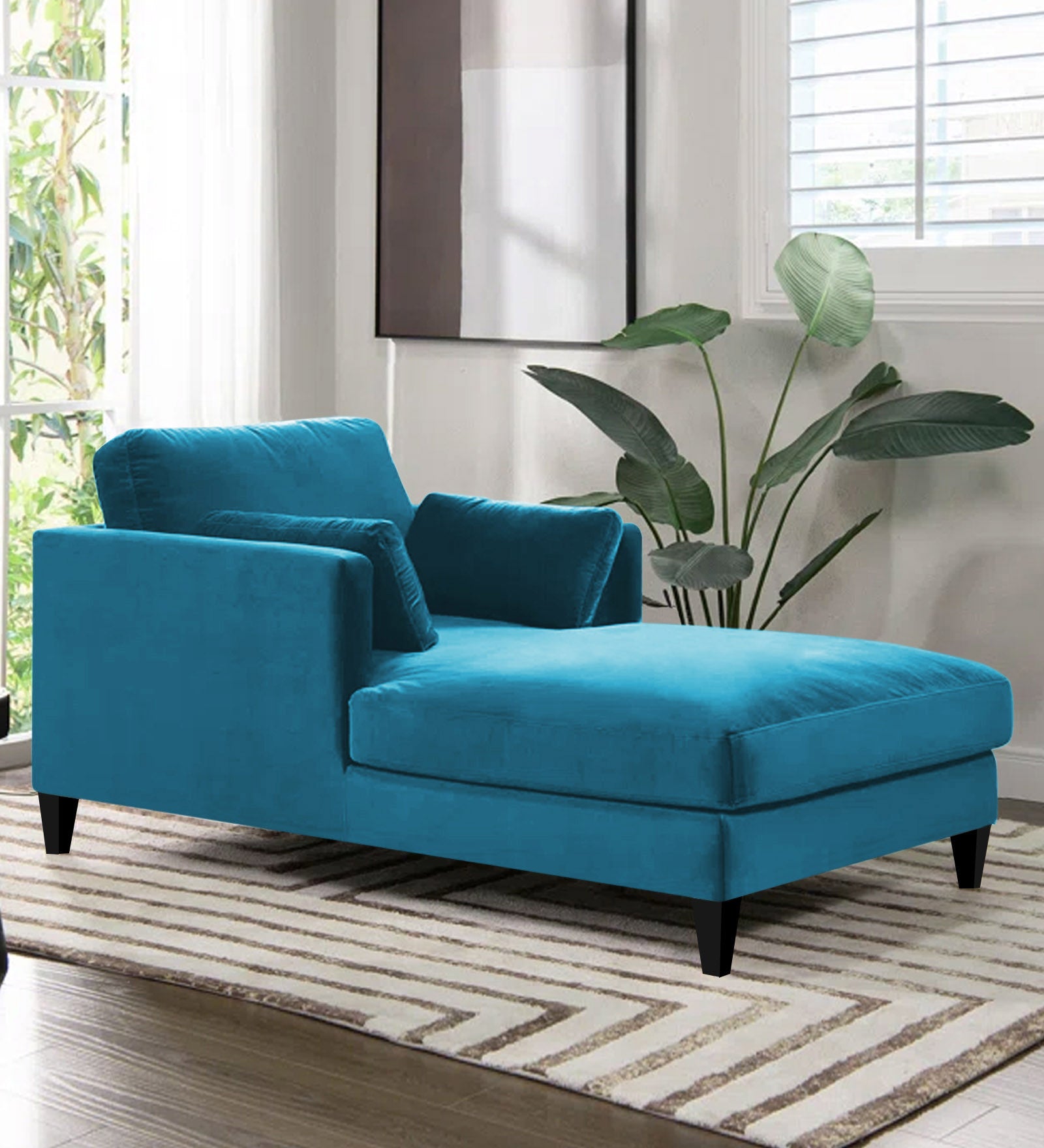 Makou Velvet Chaise Lounger In Aqua Blue Colour - Febonic Living