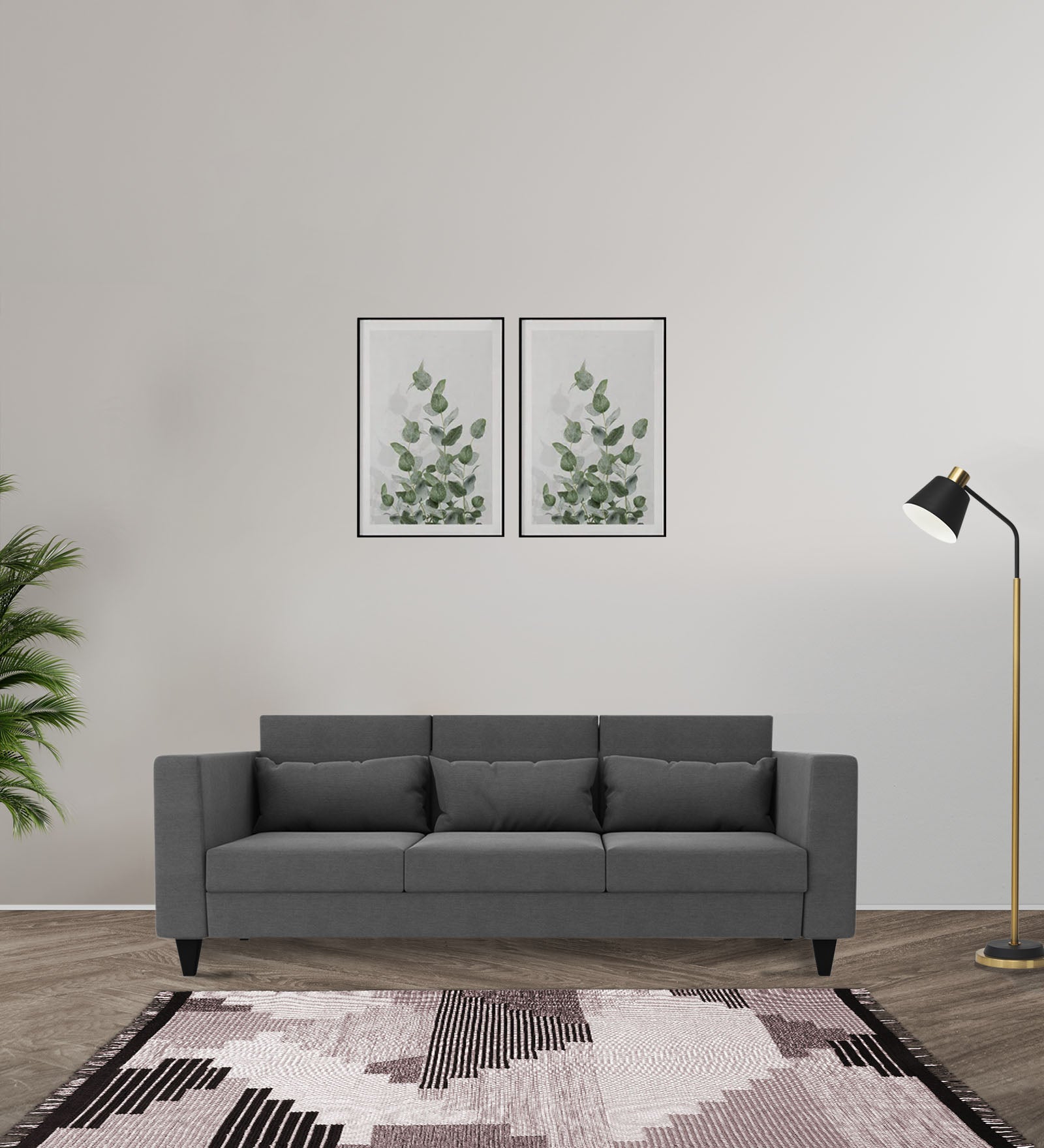 Nipul Fabric 3 Seater Sofa In Charcoal Grey Colour - Febonic Living