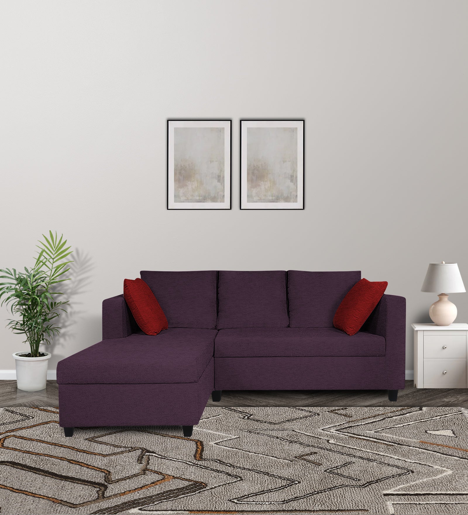 Nebula Fabric RHS Sectional Sofa (2+Lounger) In Greek Purple Colour - Febonic Living