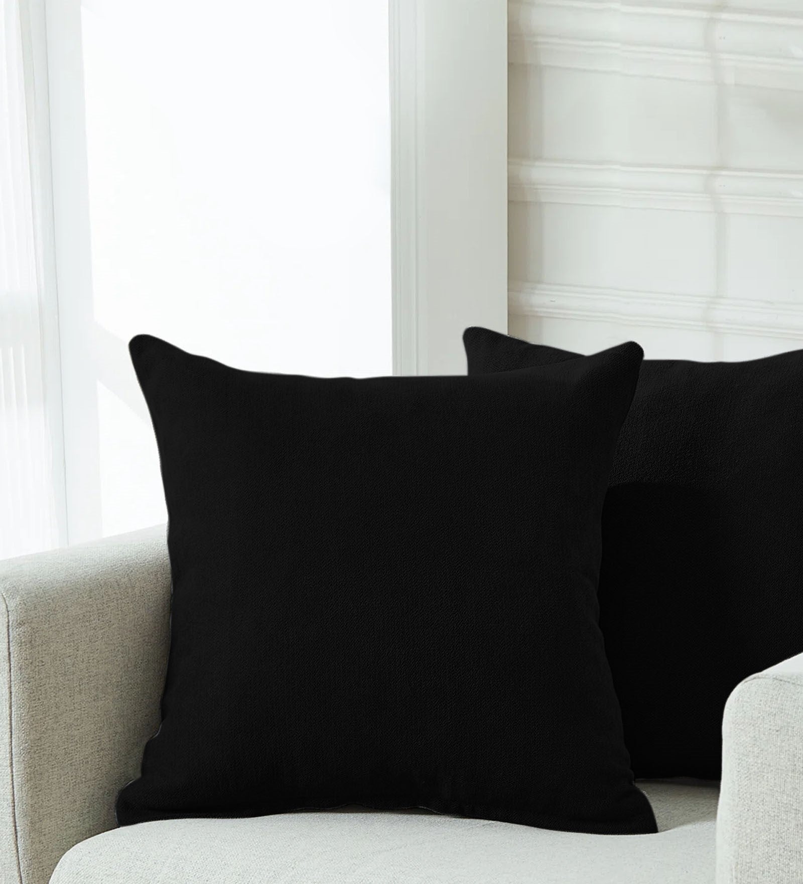 Kaya Fabric Geometric 20x20 inches Cushion + Covers (Pack of 2) In Zed Black Colour - Febonic Living