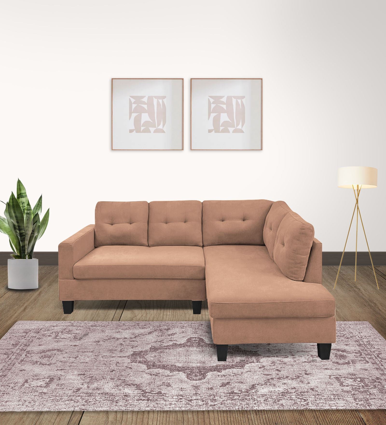 Thomas Fabric LHS Sectional Sofa (2+Lounger) In Cosmic Beige Colour - Febonic Living