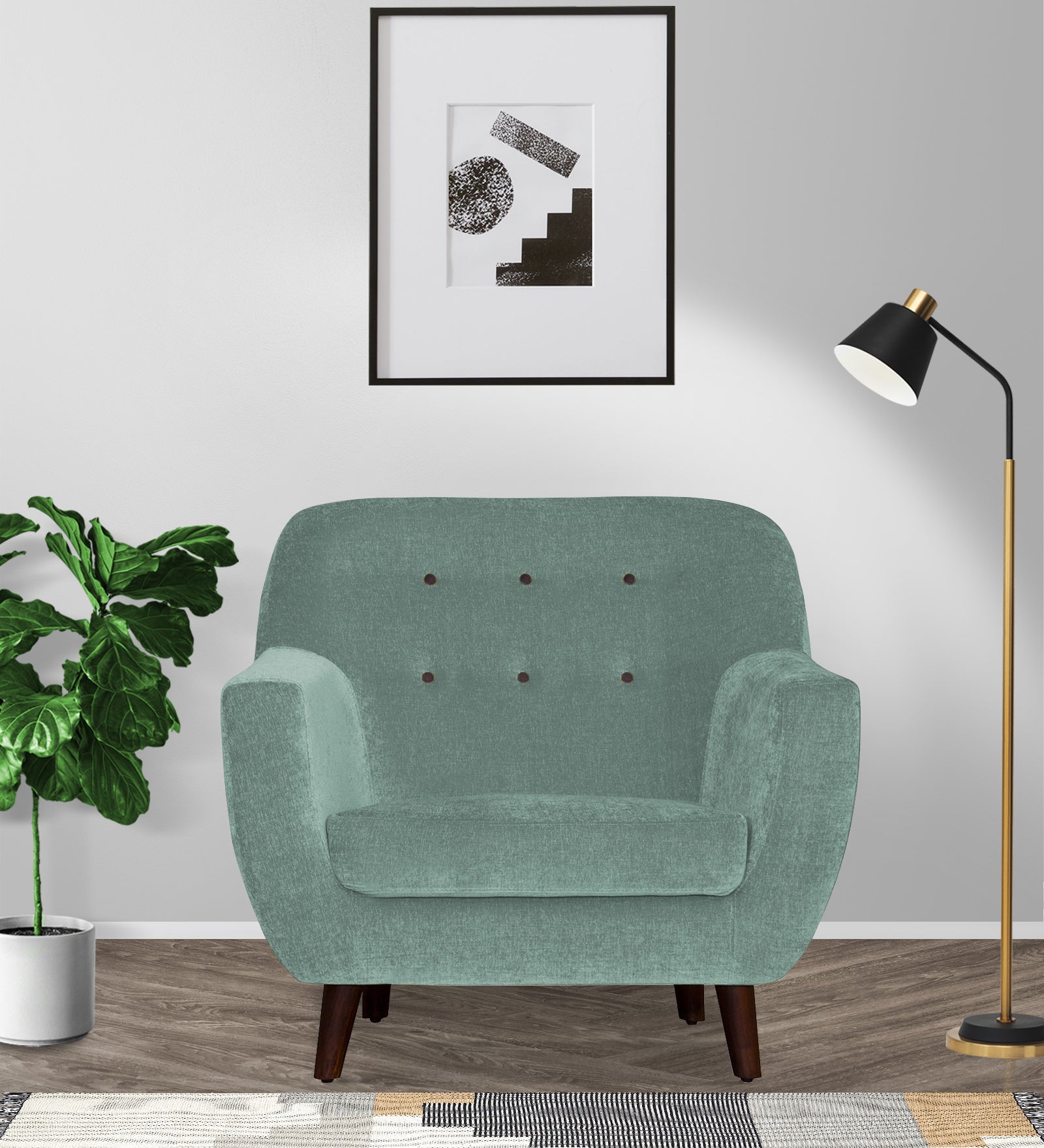 German Fabric 1 Seater Sofa In Suka Blue Colour - Febonic Living