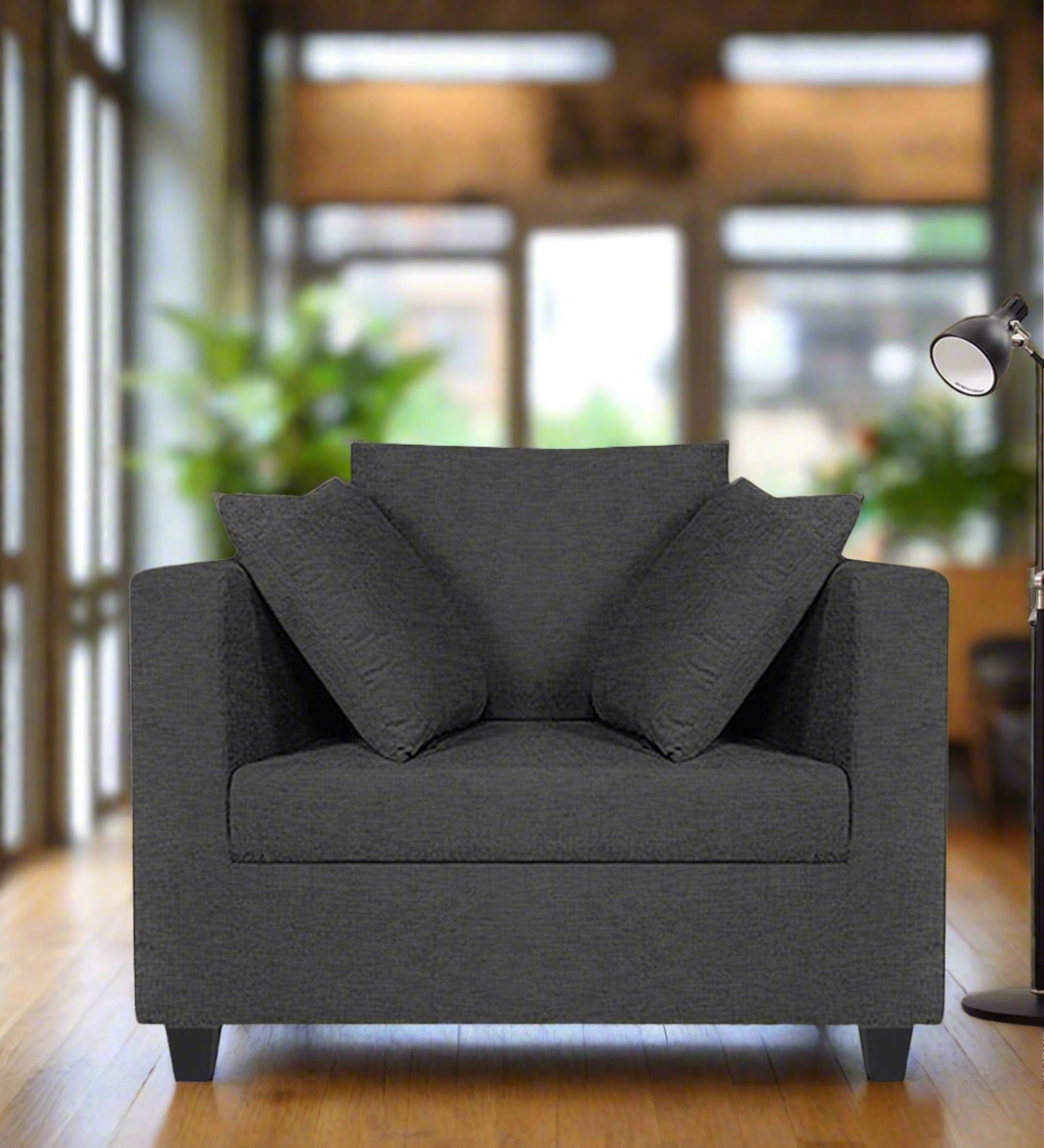 Nuska Fabric 1 Seater Sofa In Charcoal Grey Colour - Febonic Living